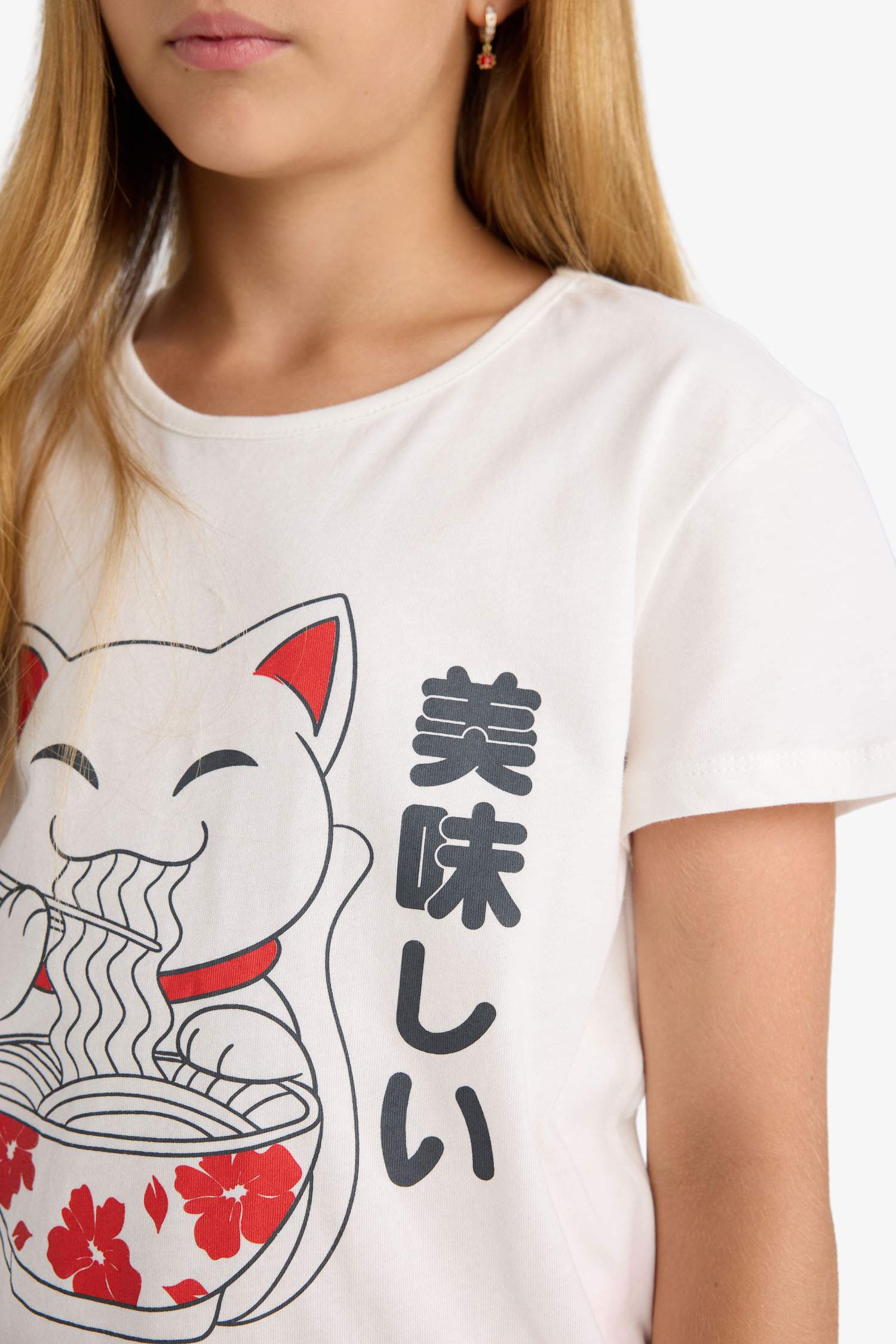 Kız Çocuk Pijama Takımı Baskılı Kısa Kollu Tişört Desenli Şort