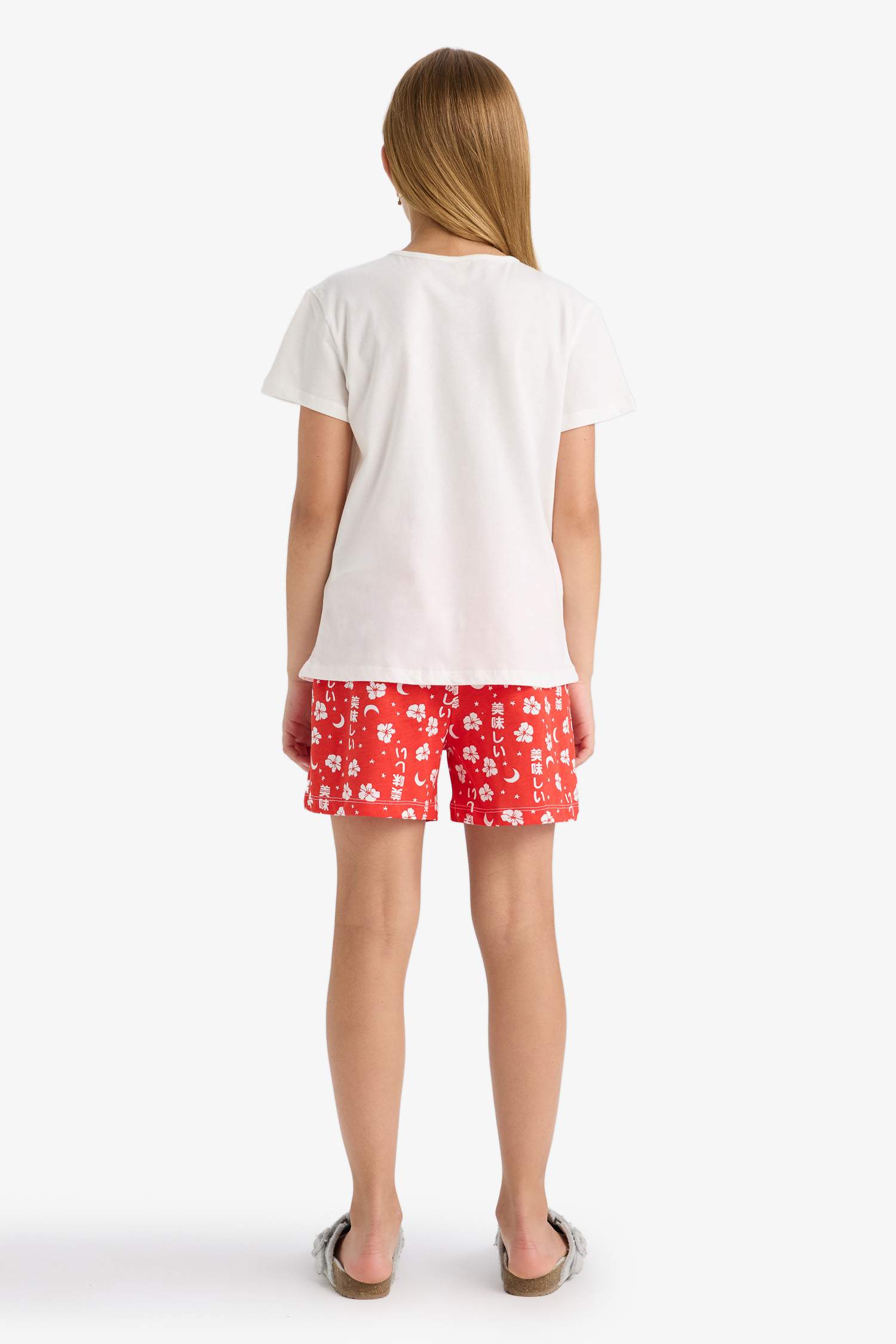 Kız Çocuk Pijama Takımı Baskılı Kısa Kollu Tişört Desenli Şort