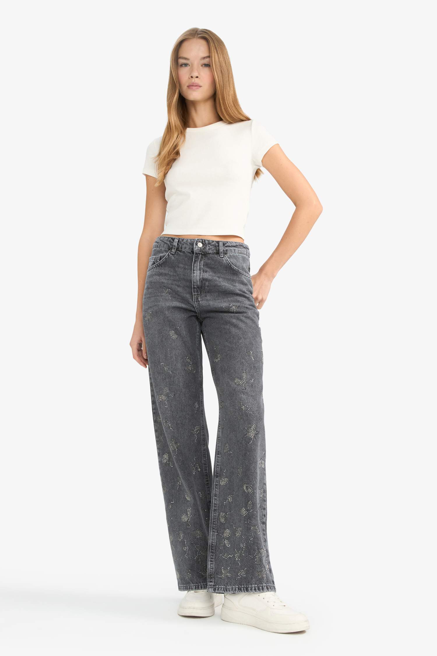 Embroidered Denim Trousers