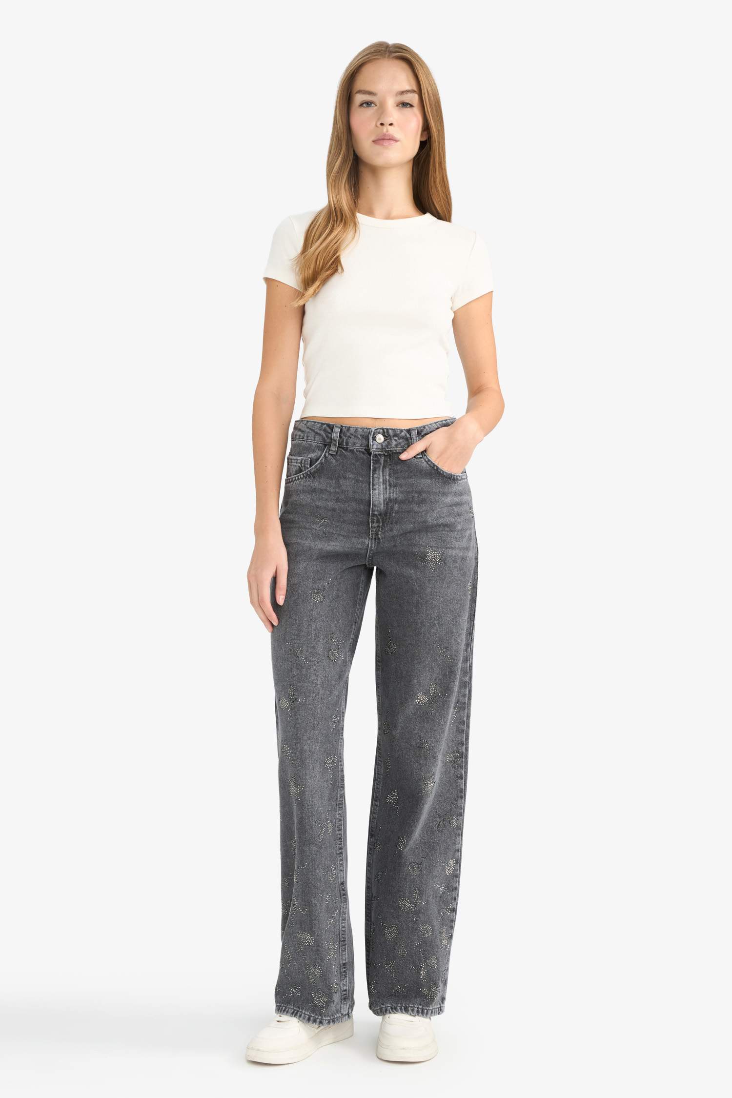 Embroidered Denim Trousers