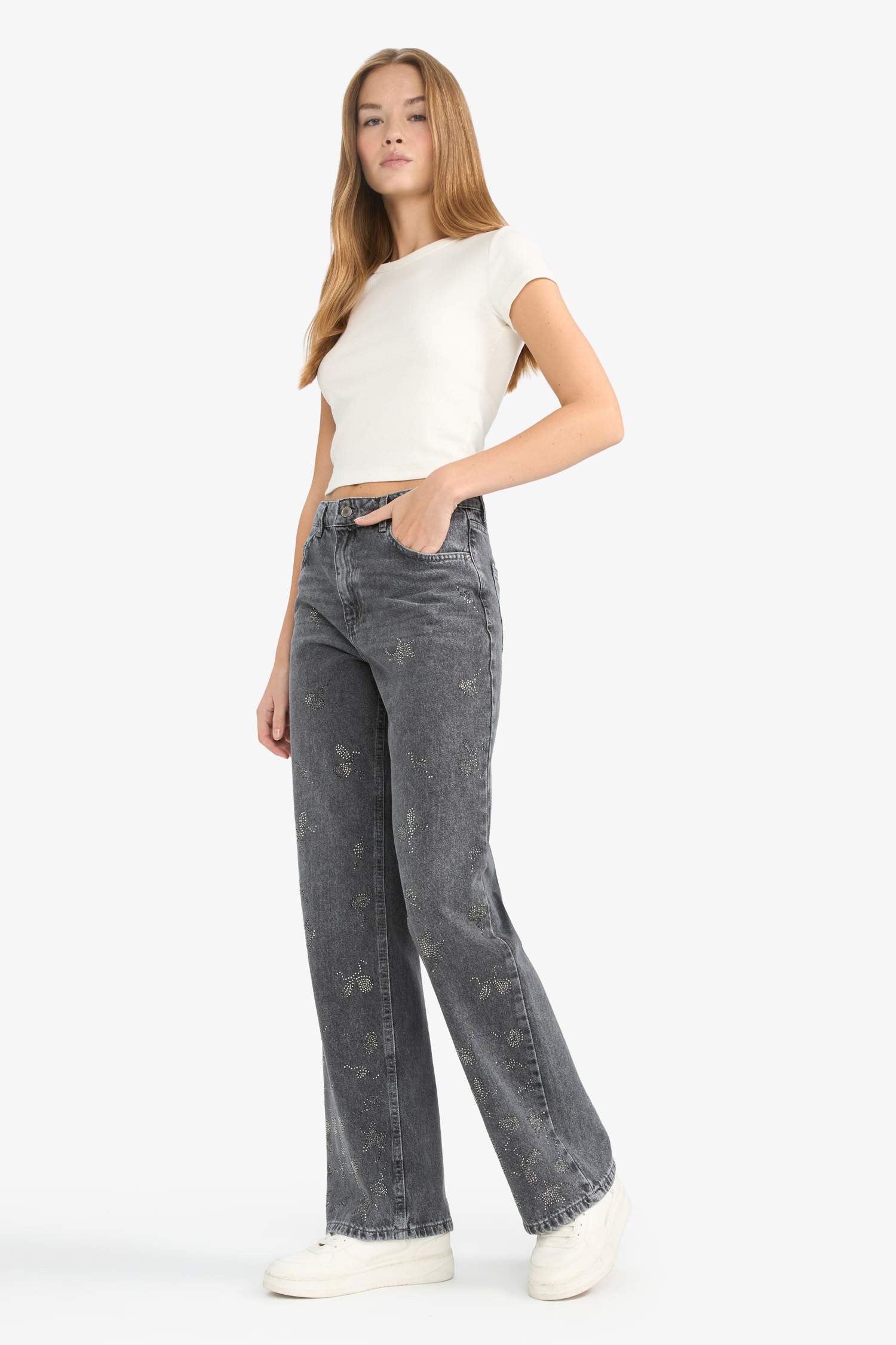 Embroidered Denim Trousers