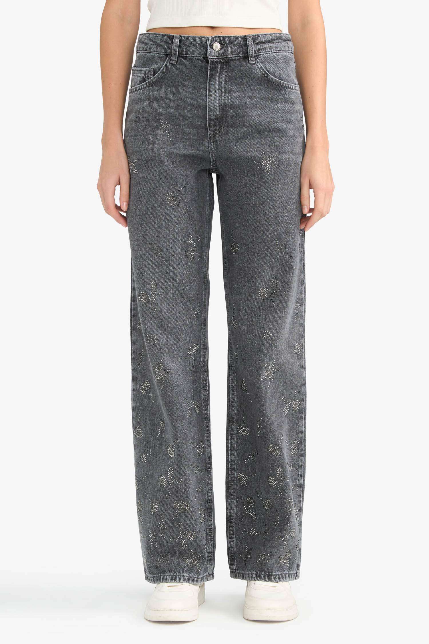 Embroidered Denim Trousers
