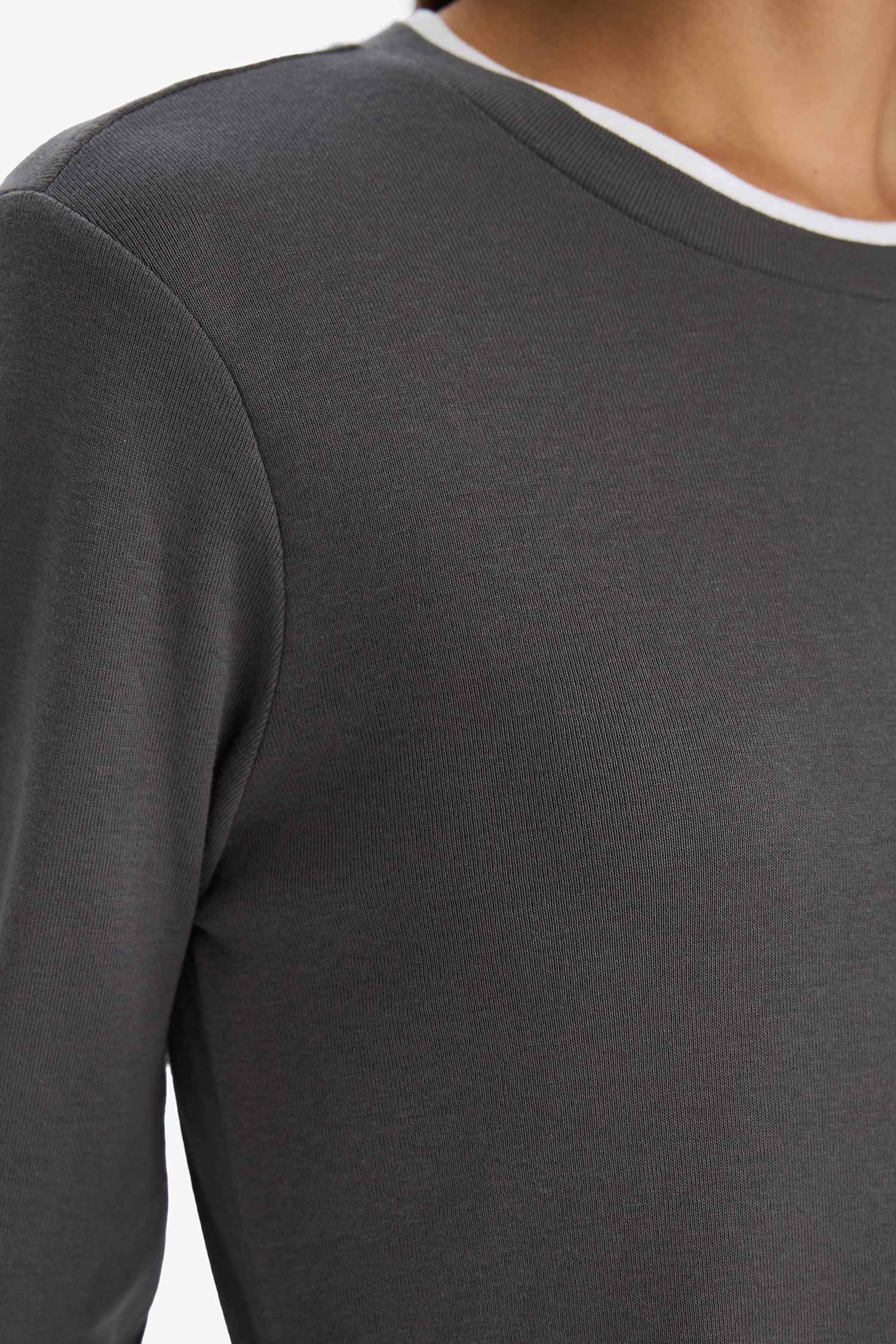 تيشيرت ردن طويل سليم فيت وياخة مستديرة