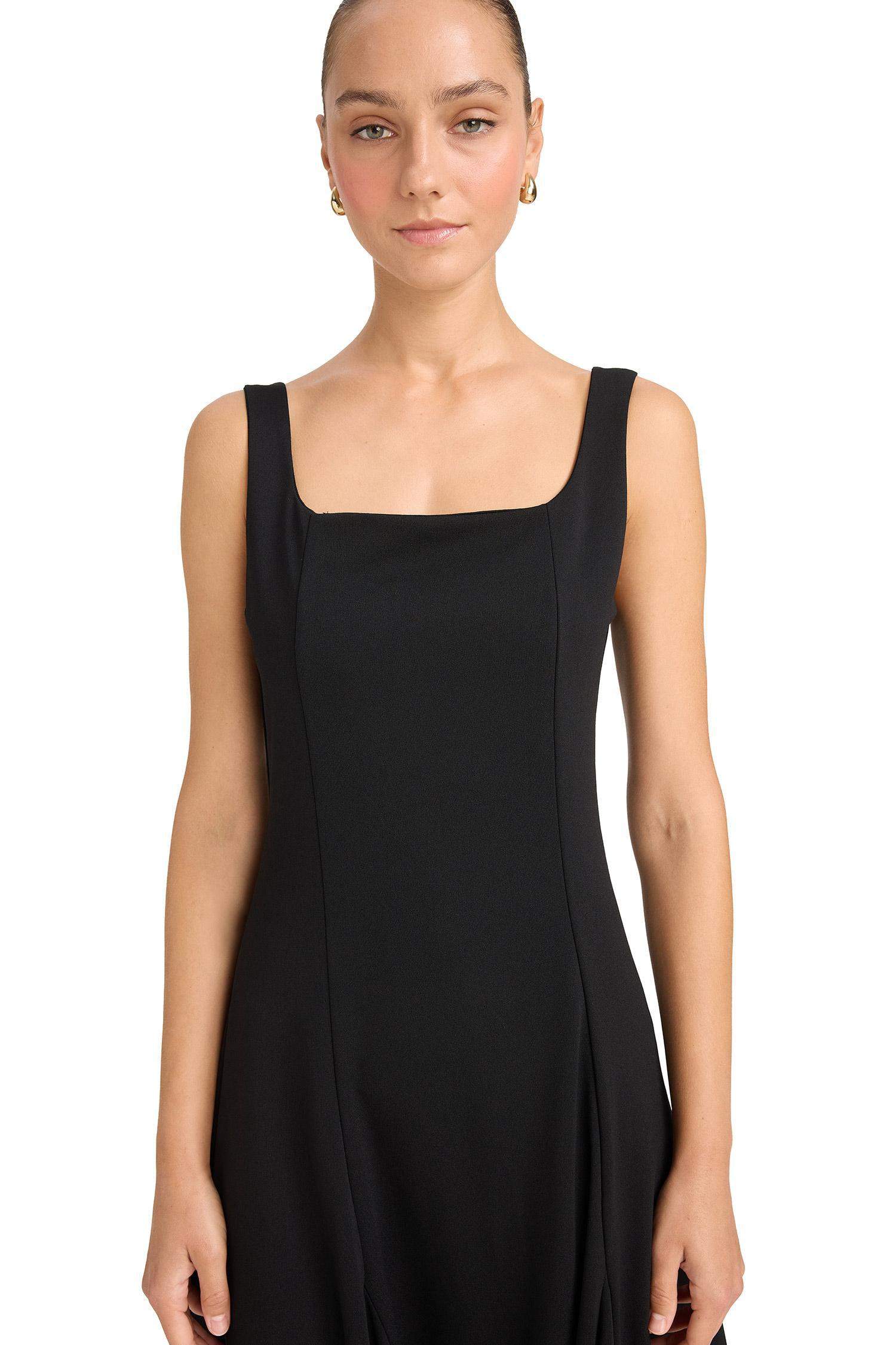 A-Line Square Neck Crepe Midi Dress