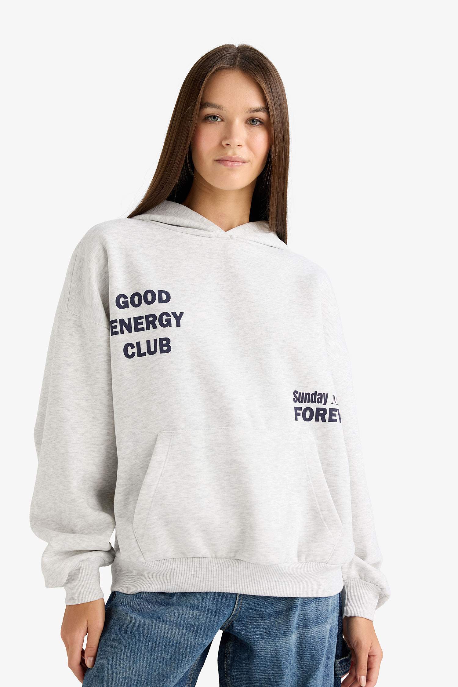 Overshirt Fit Hooded Back Printed Thick Sweatshirt