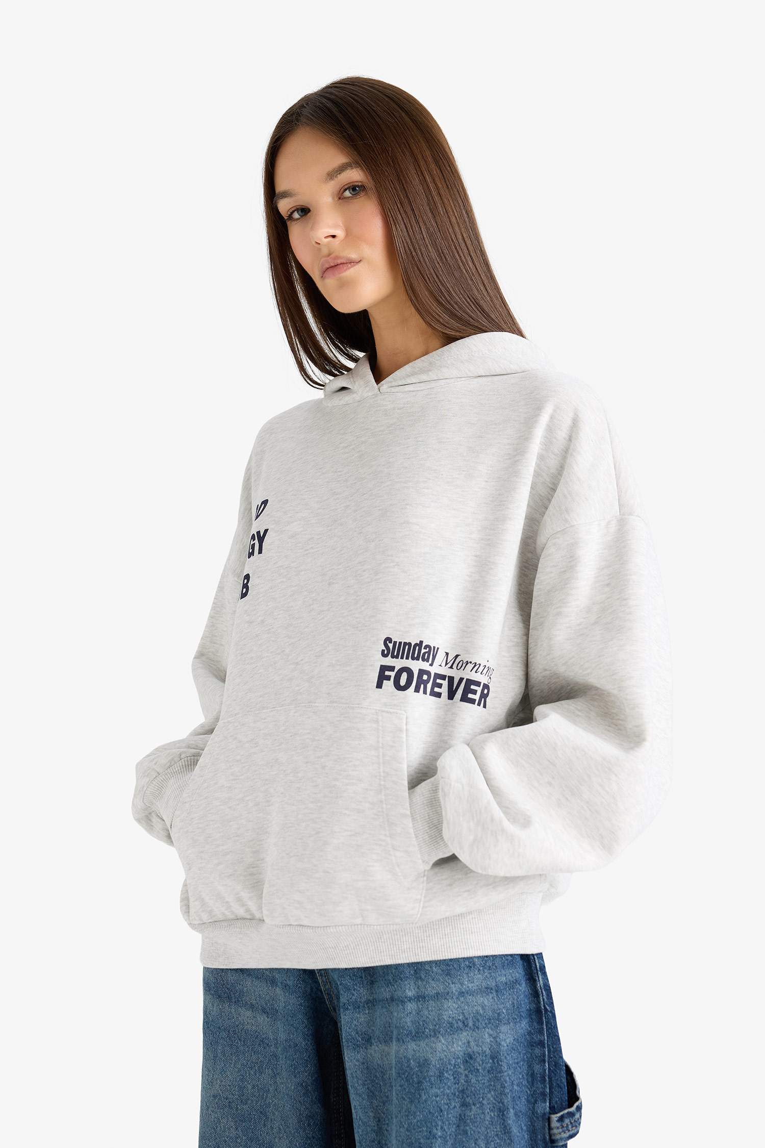 Overshirt Fit Hooded Back Printed Thick Sweatshirt