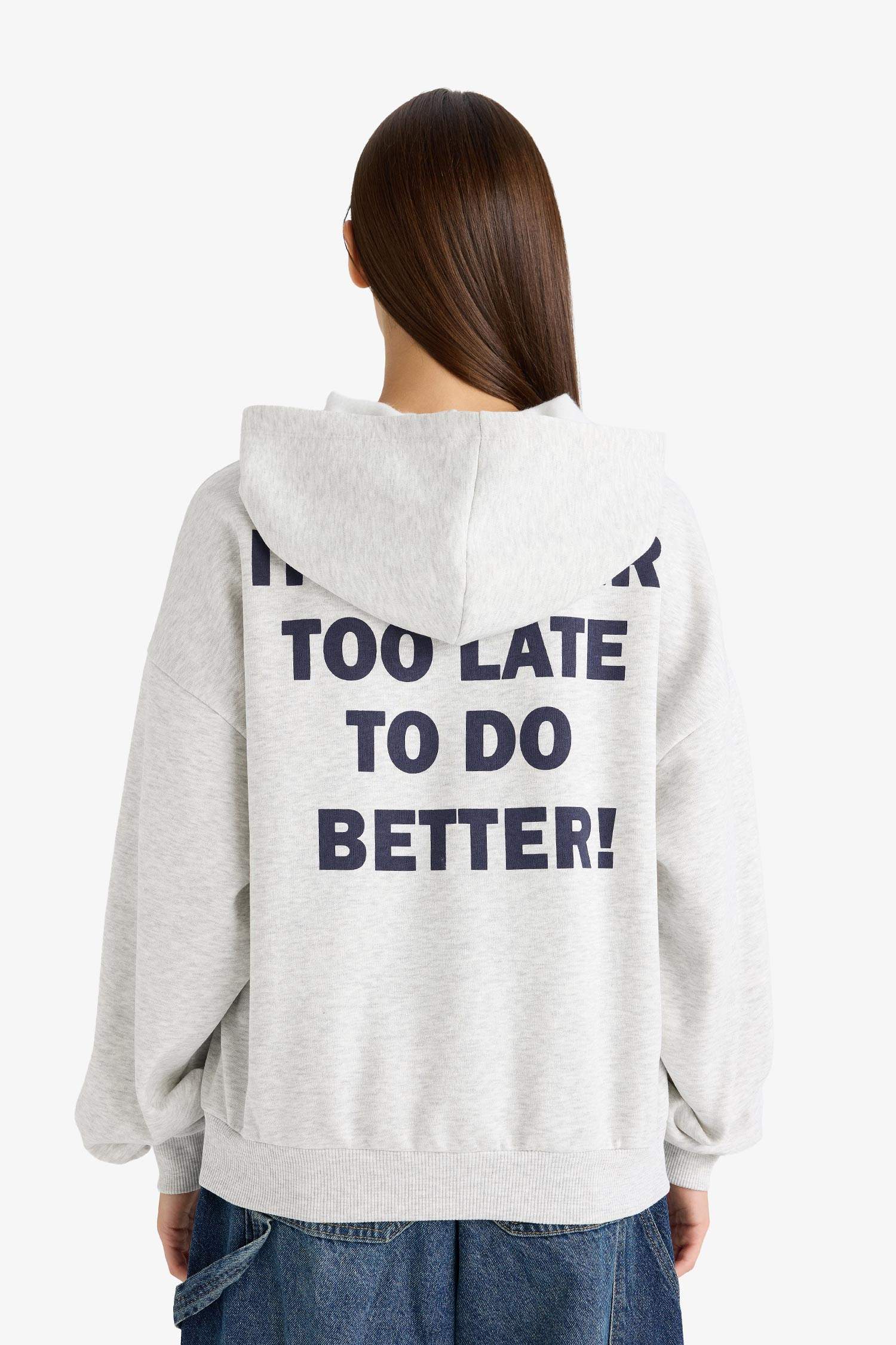 Overshirt Fit Hooded Back Printed Thick Sweatshirt