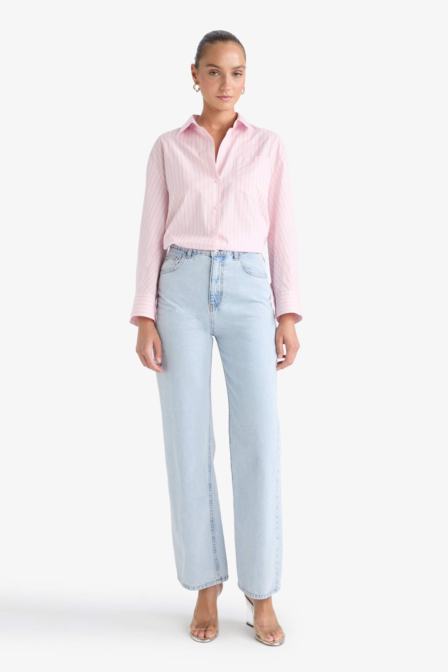 Overshirt Fit Çizgili Poplin Uzun Kollu Gömlek