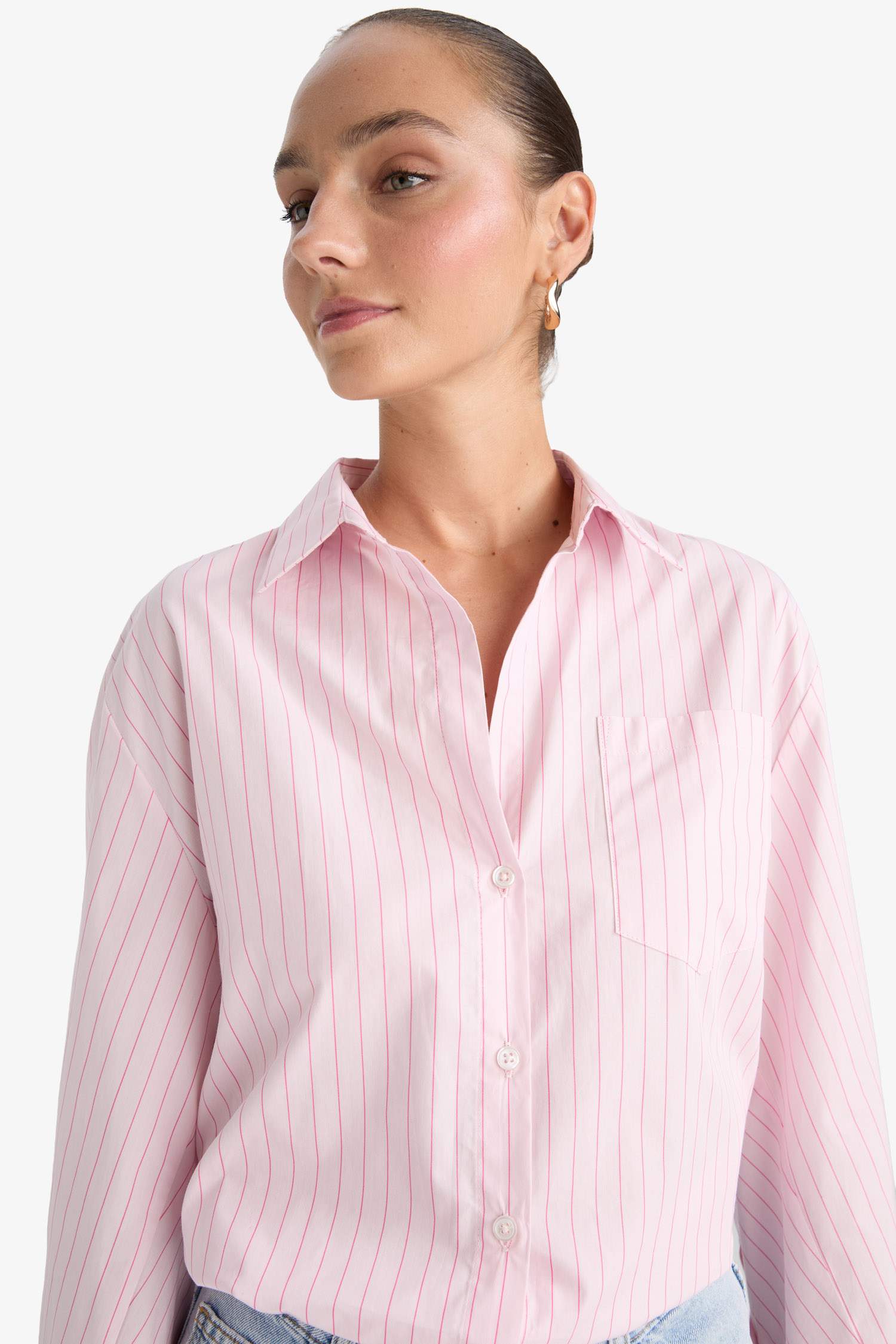 Overshirt Fit Çizgili Poplin Uzun Kollu Gömlek