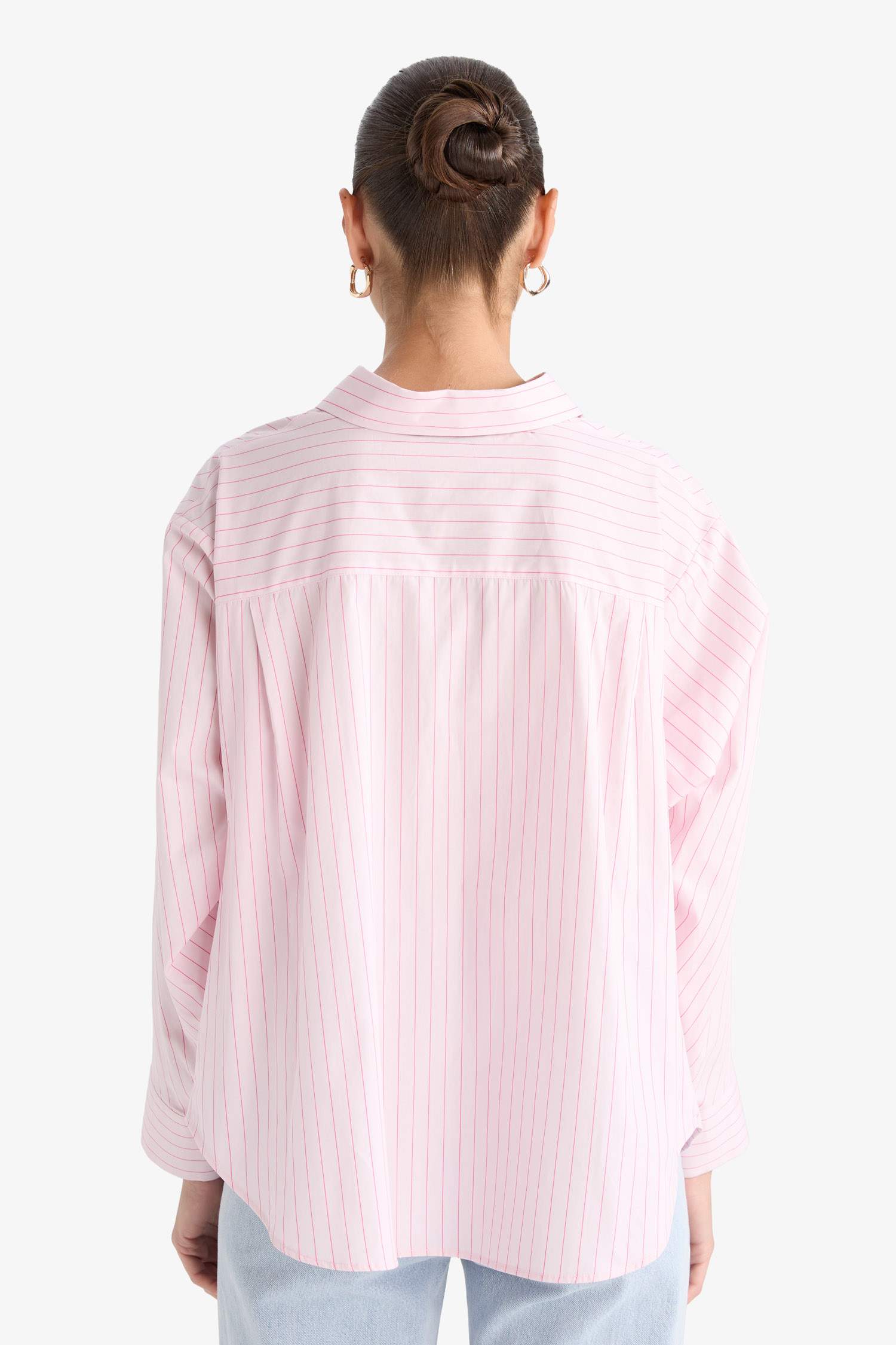 Overshirt Fit Çizgili Poplin Uzun Kollu Gömlek