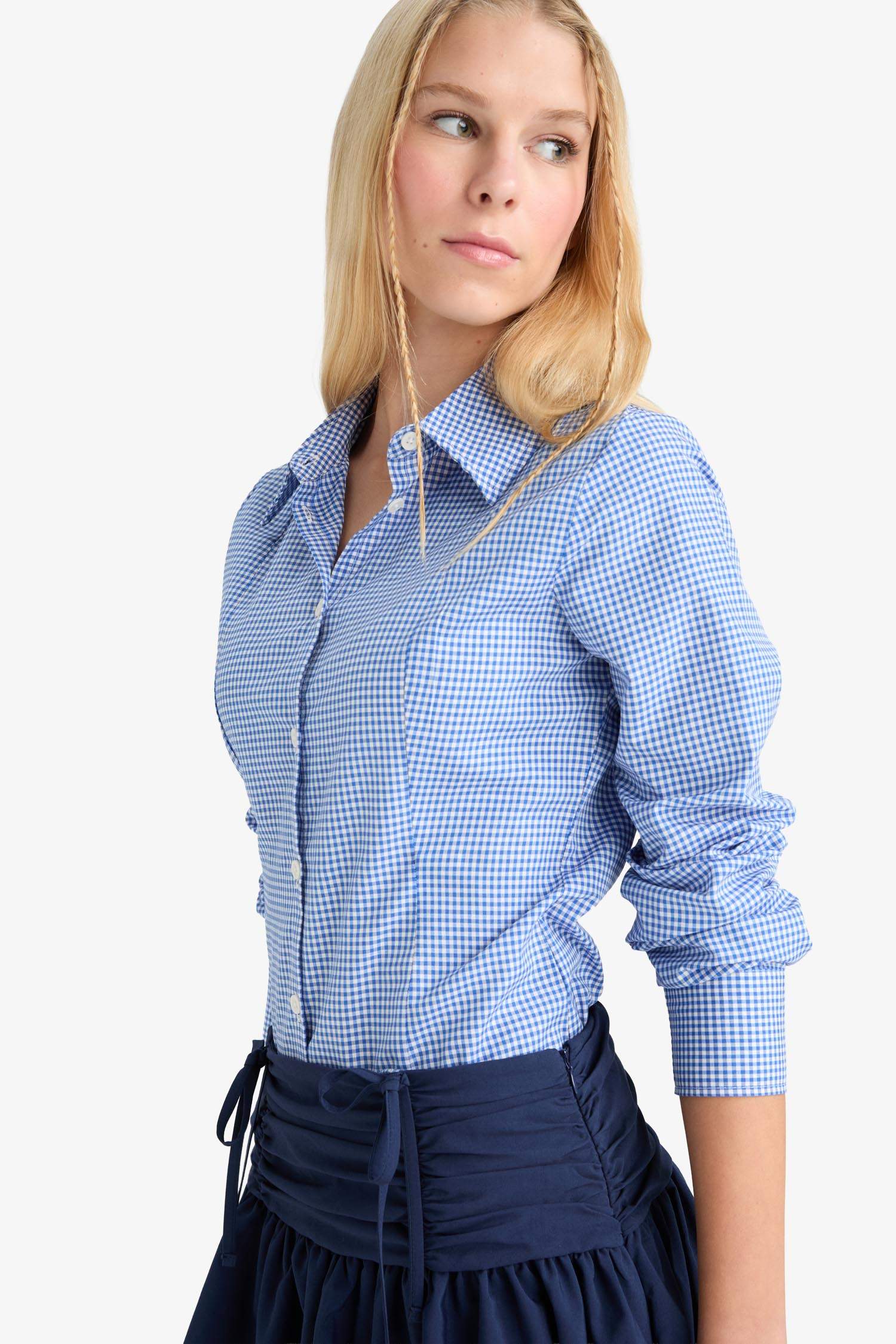 Slim Fit Shirt Collar Poplin Long Sleeve Shirt
