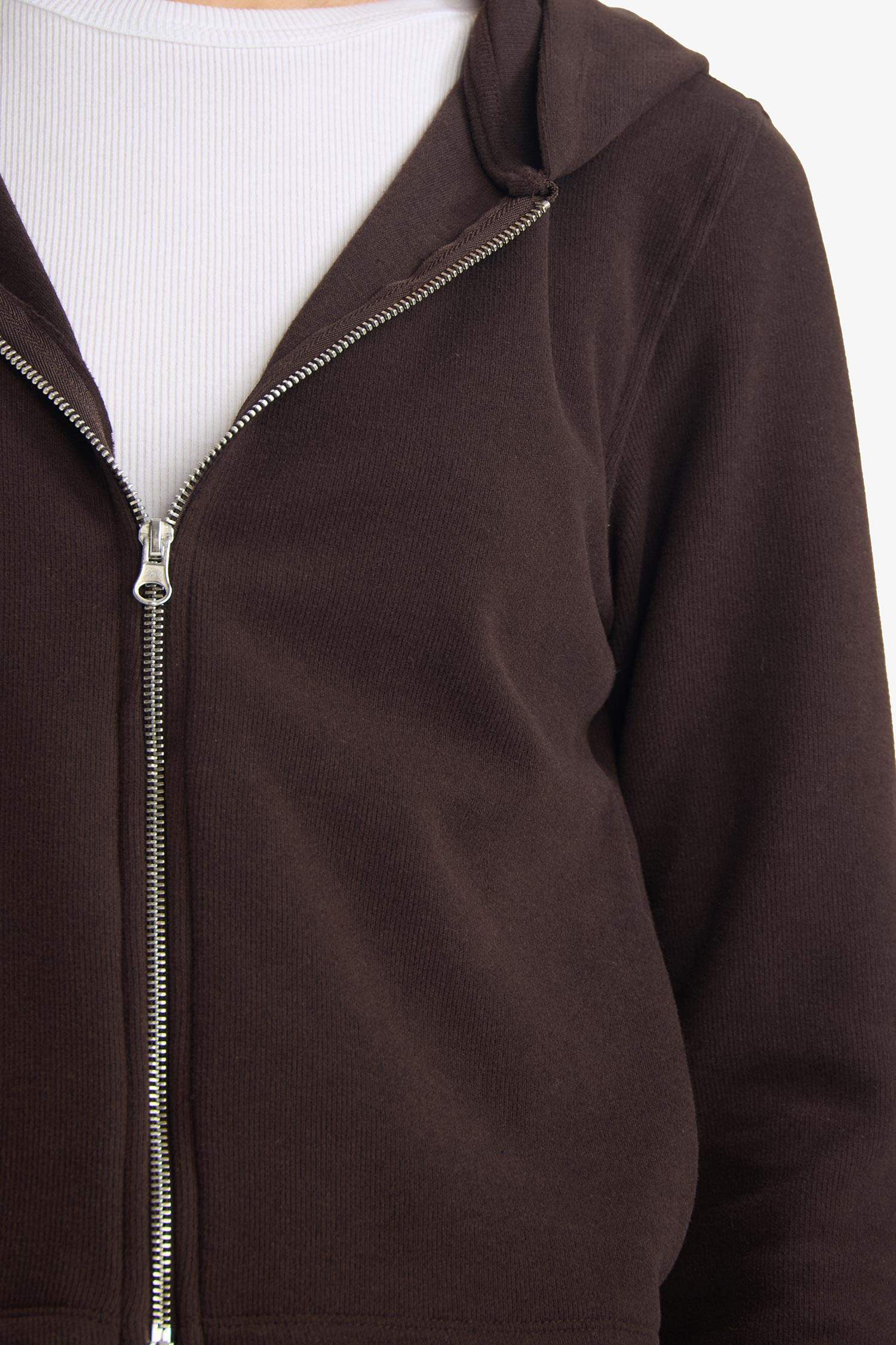 Slim Fit Dar Kesim Kapüşonlu Fermuarlı Sweatshirt