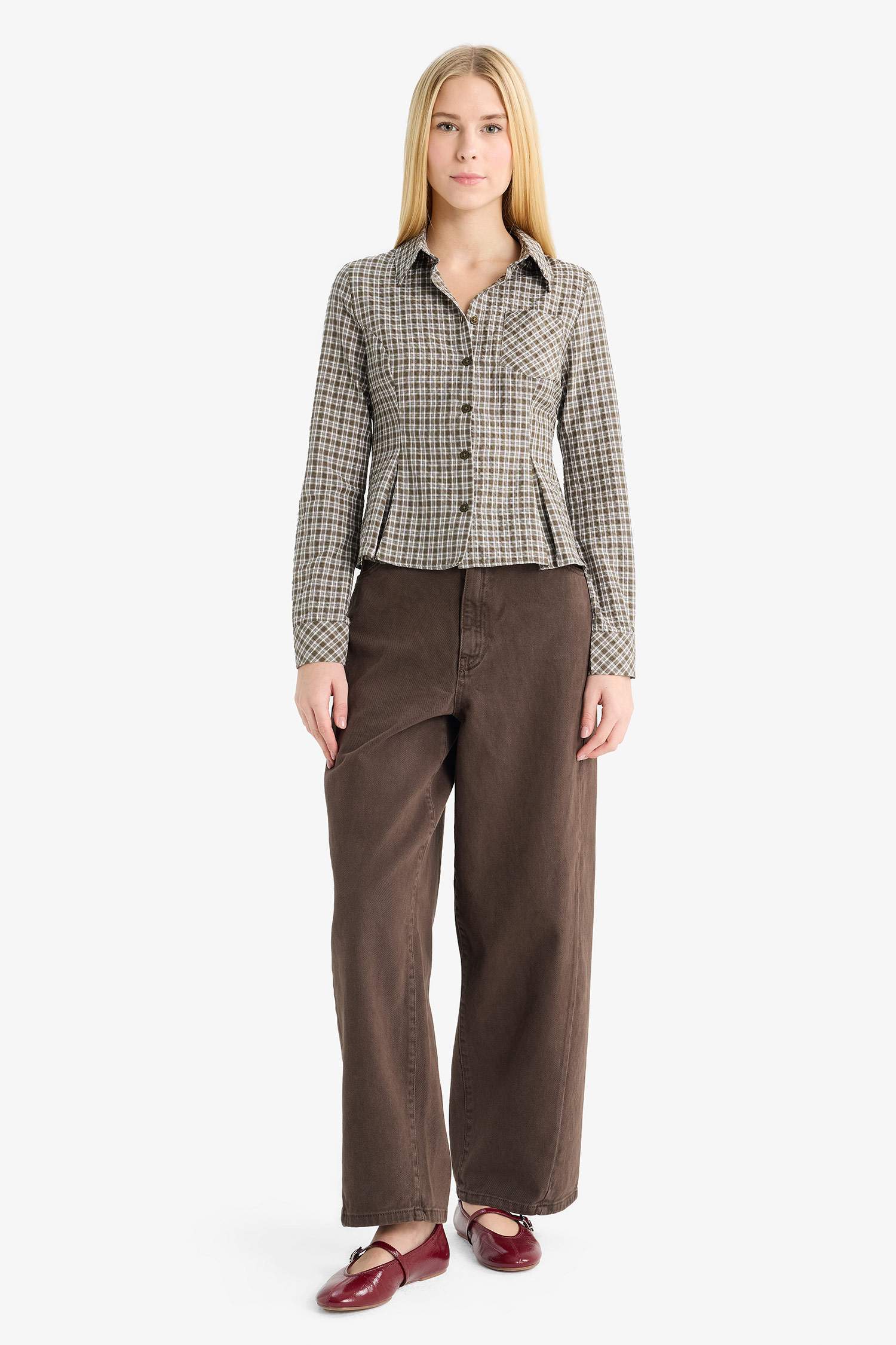 Fitted Plaid Poplin Long Sleeve Shirt