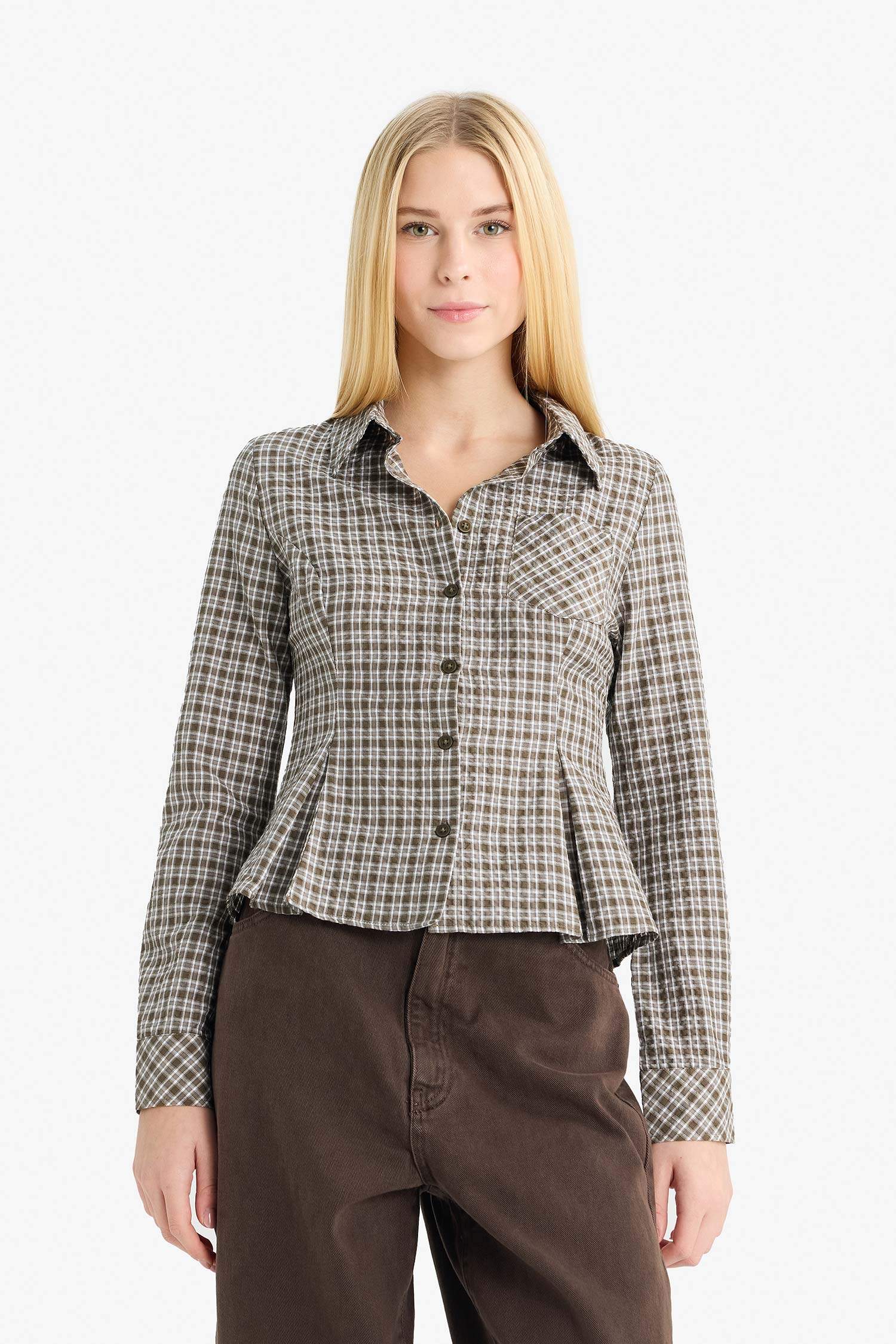 Fitted Plaid Poplin Long Sleeve Shirt