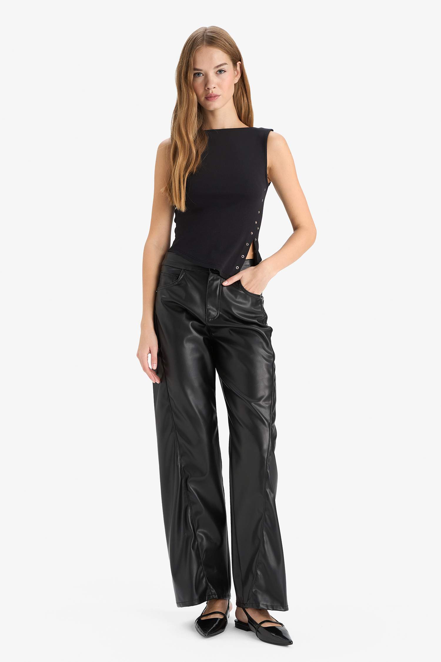 Wide Leg Zipper Trousers