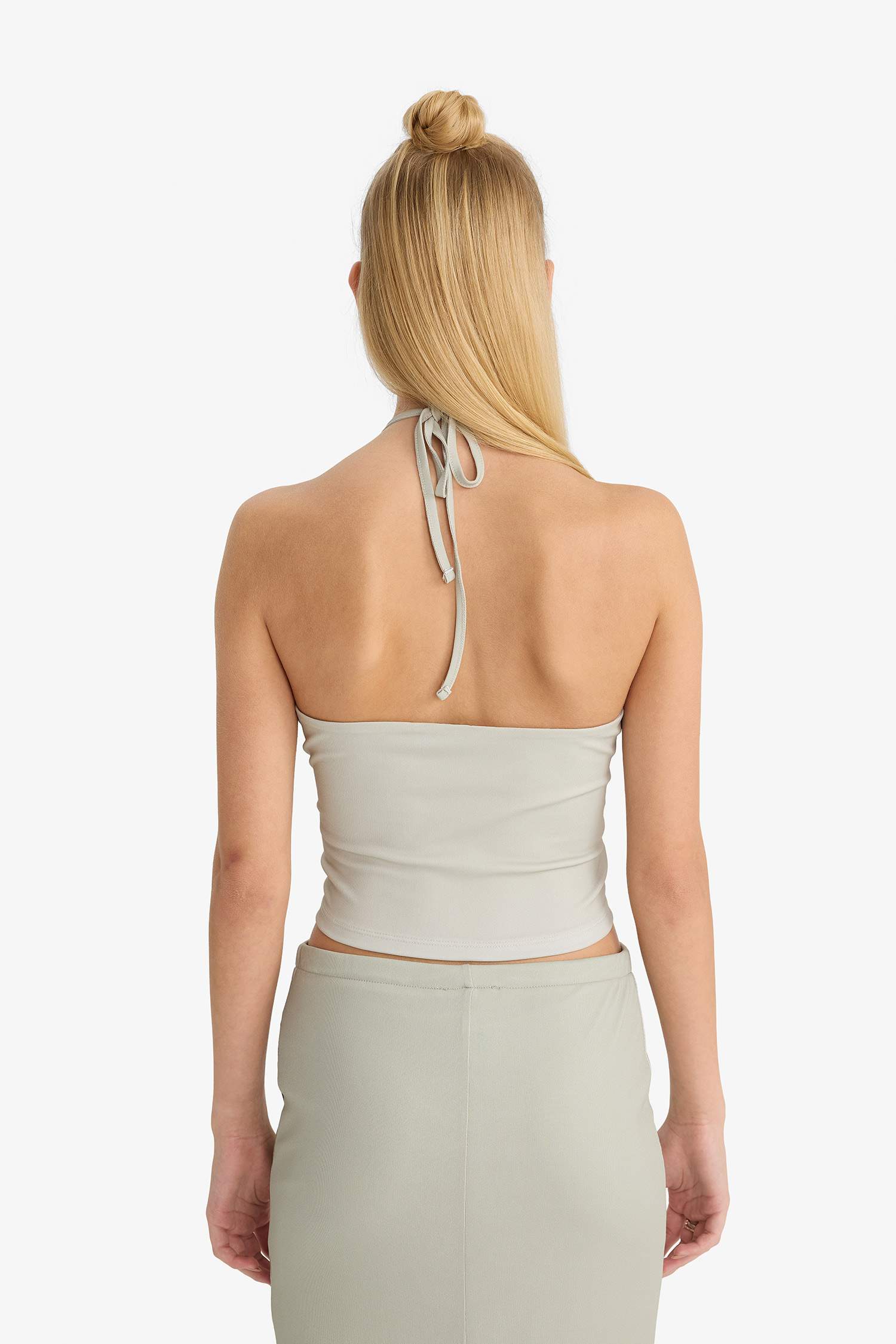 Fitted Çiçek Baskılı Halter Yaka Tül Bluz