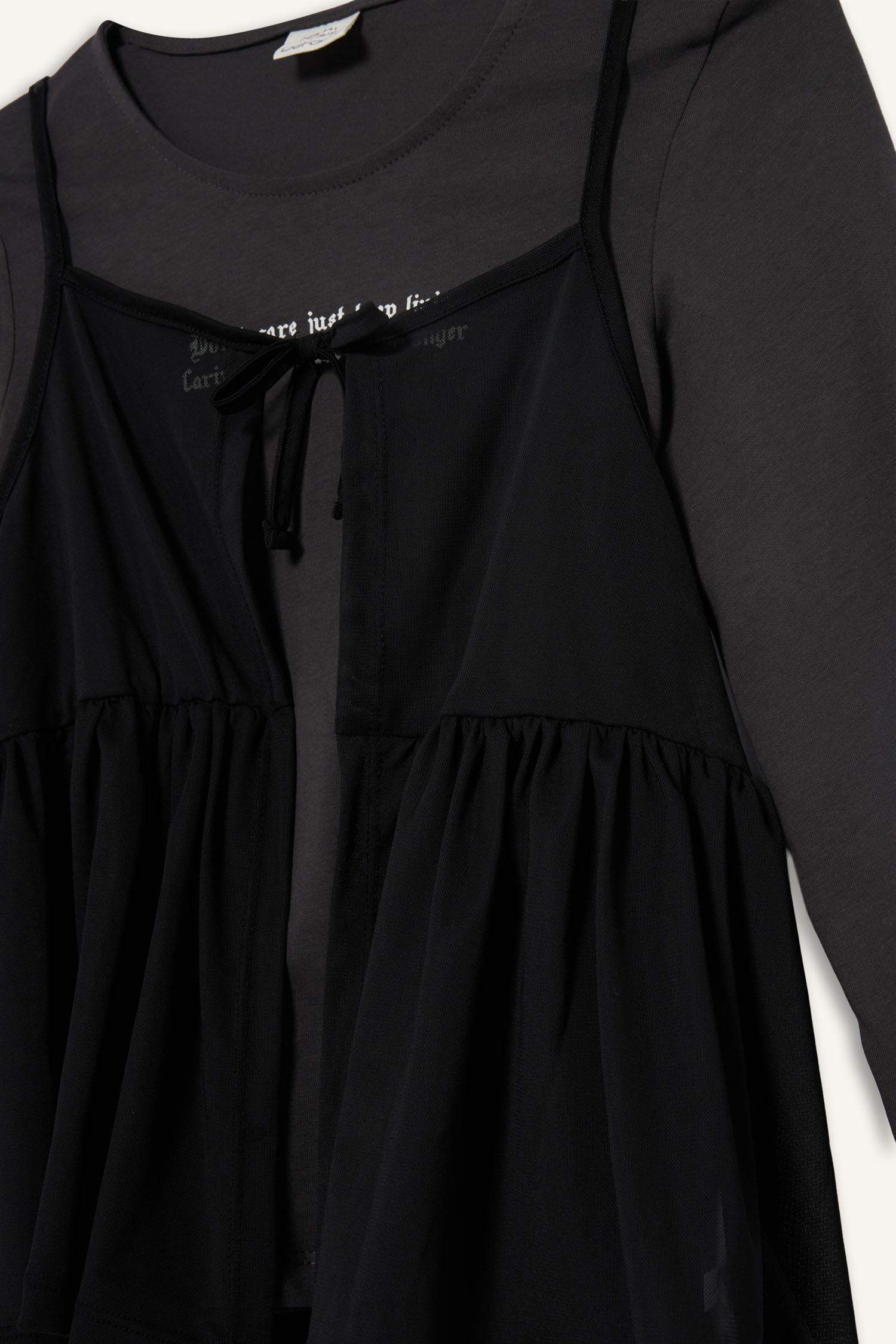 Kız Çocuk Loose Fit Bisiklet Yaka Baskılı Uzun Kollu Tişört