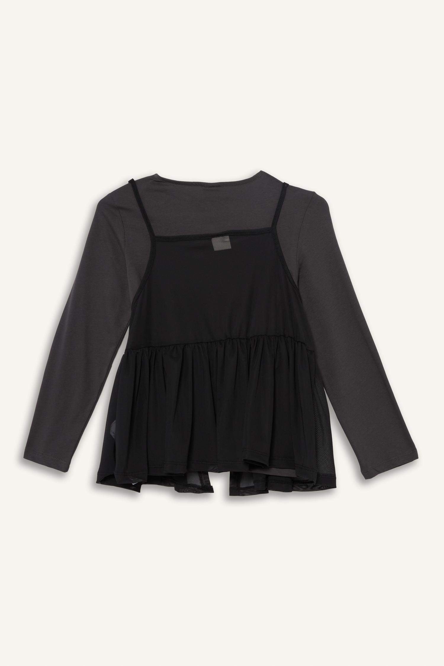 Kız Çocuk Loose Fit Bisiklet Yaka Baskılı Uzun Kollu Tişört