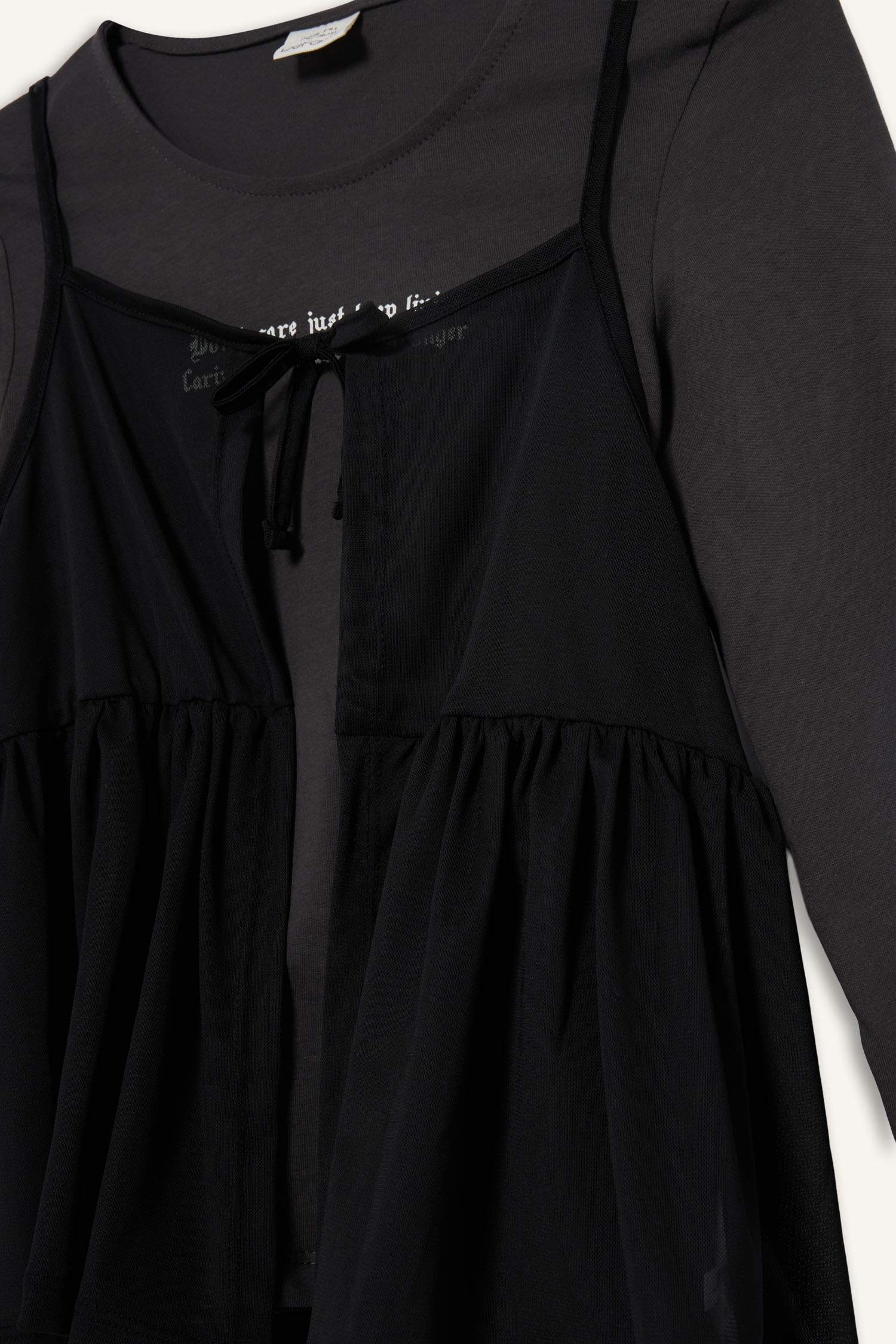 Kız Çocuk Loose Fit Bisiklet Yaka Baskılı Uzun Kollu Tişört