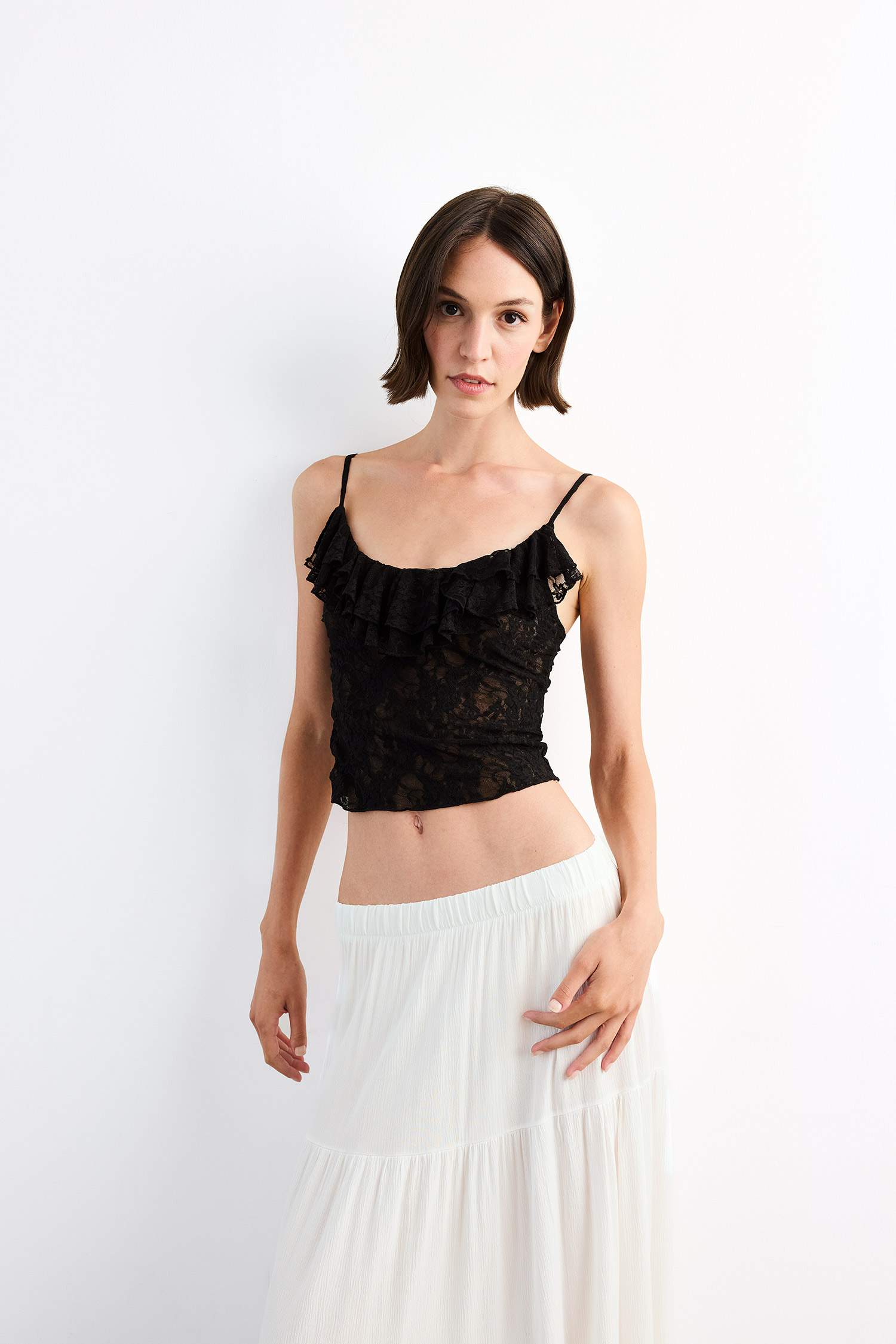 Strapless Flounced Lace Blouse