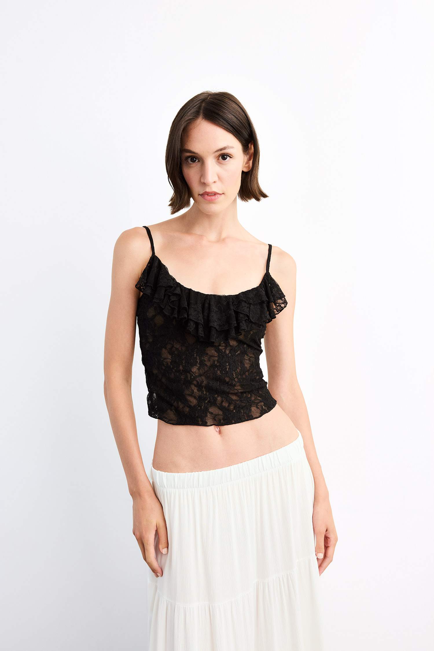 Strapless Flounced Lace Blouse