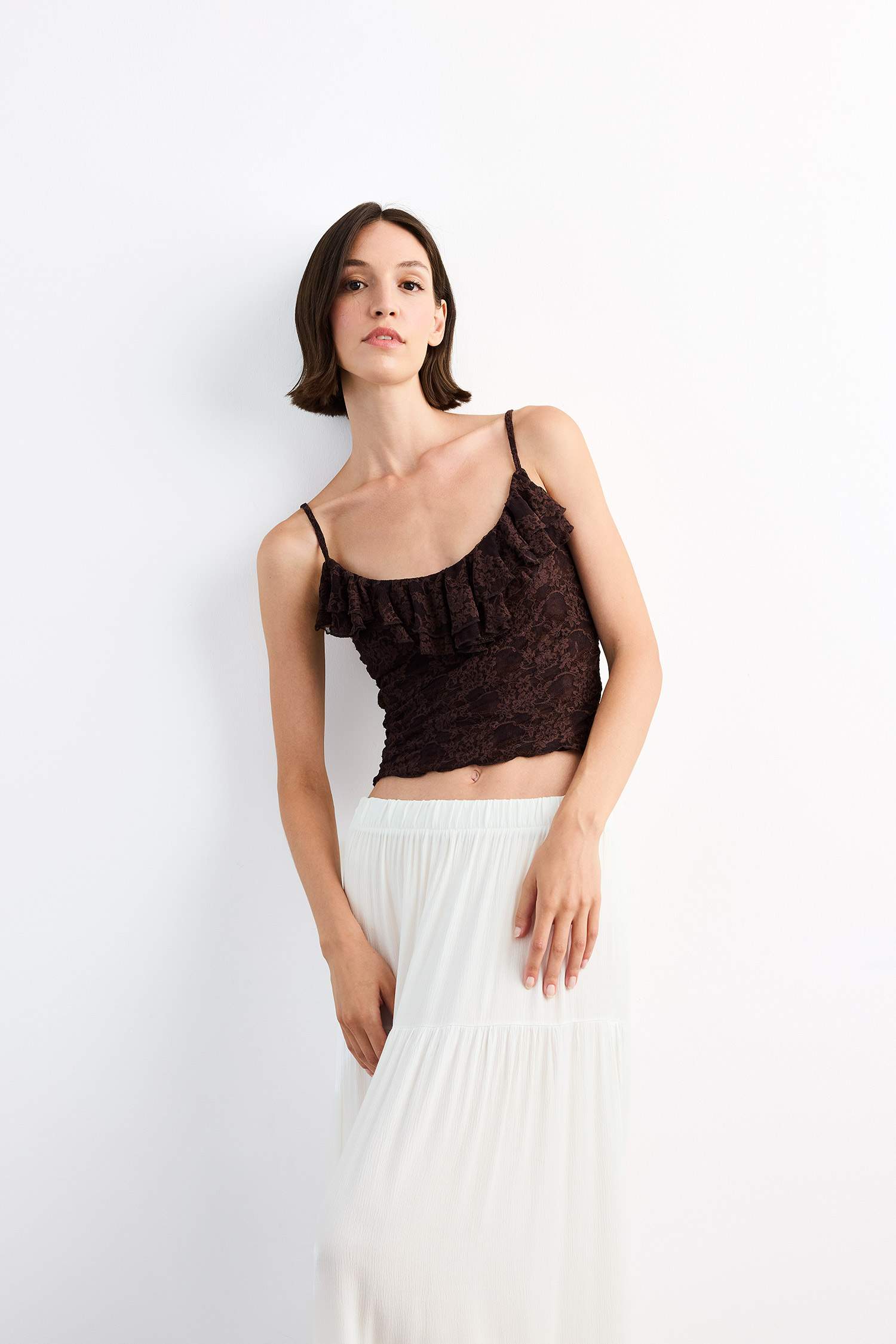 Strapless Flounced Lace Blouse