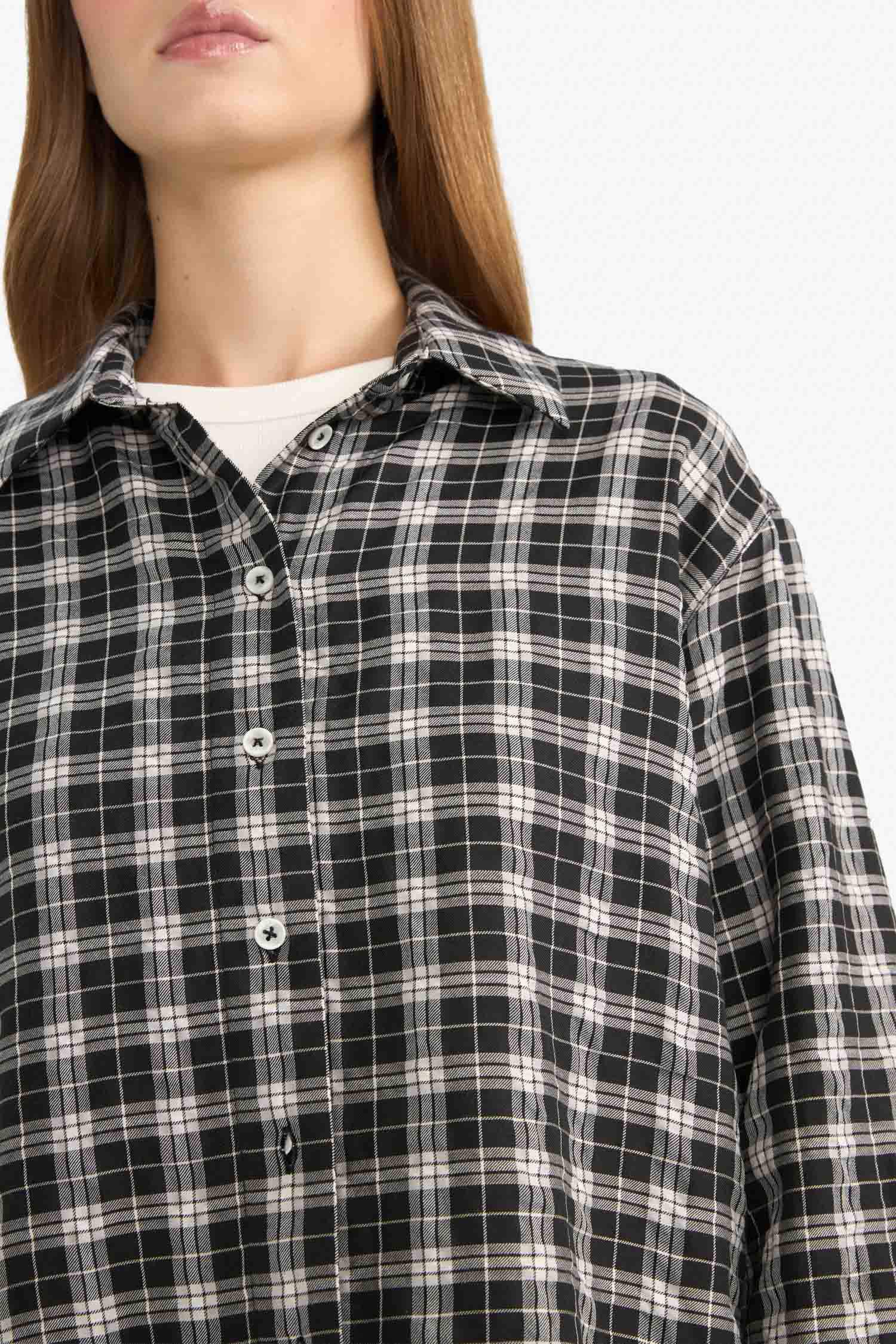 Oversize Fit Shirt Collar Poplin Gingham Long Sleeve Shirt