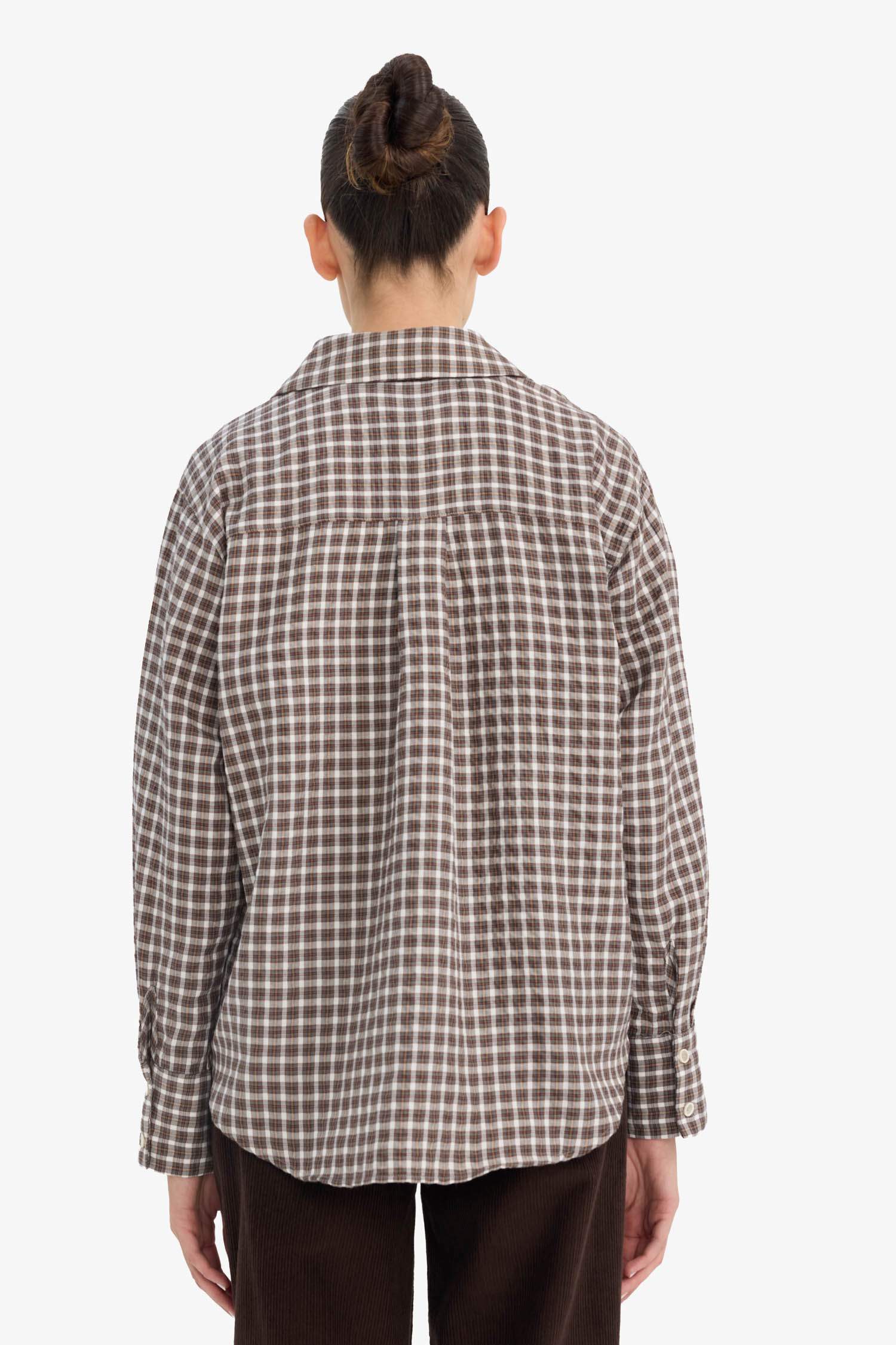 قميص ردن طويل بوبلين كاروهات اوفر سايز بياقة قميص