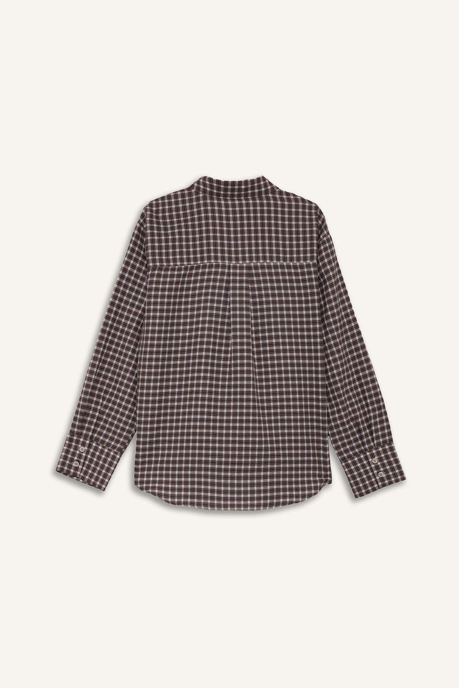 Afra x DeFacto Oversize Geniş Kalıp Pötikareli Poplin Uzun Kollu Gömlek