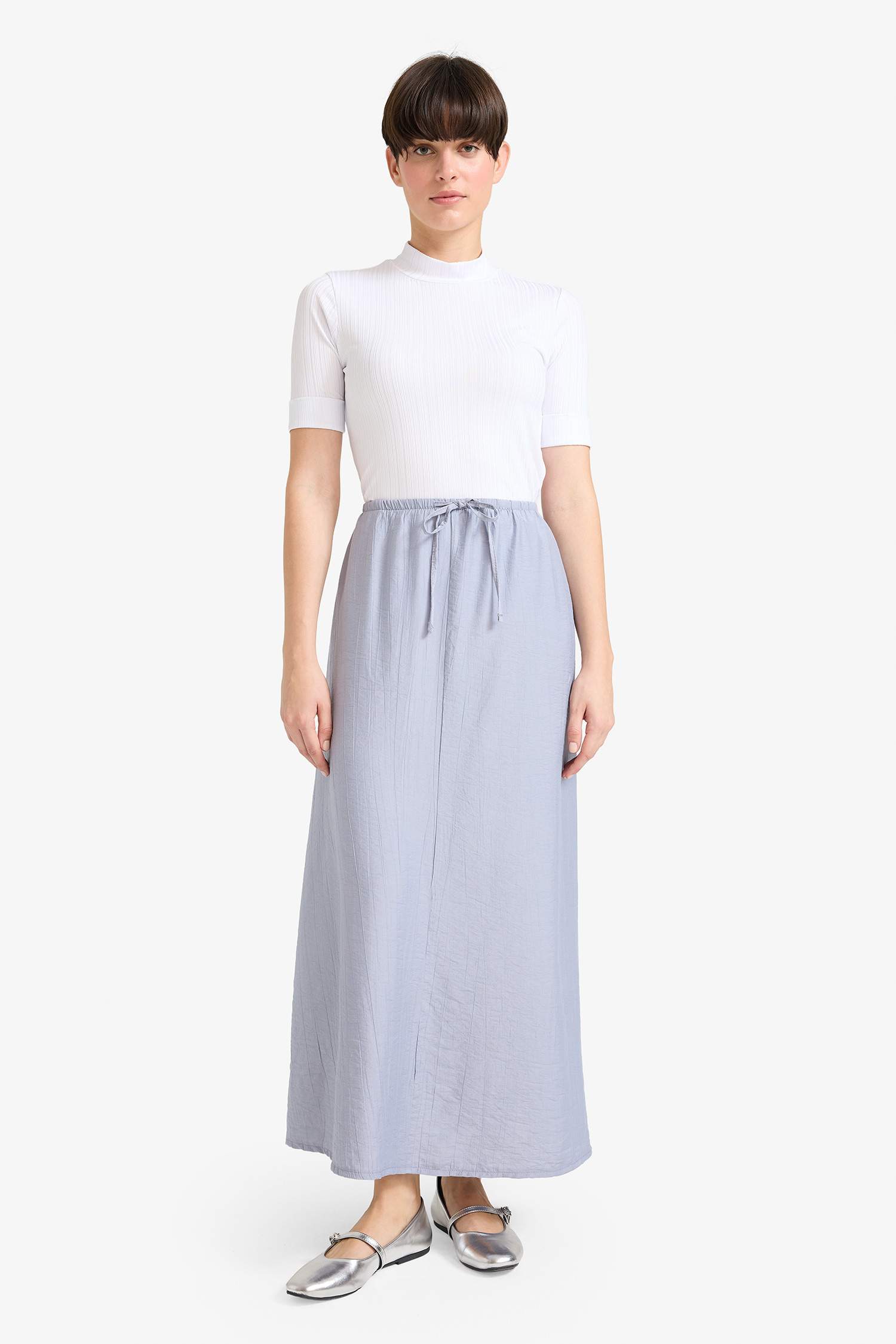 تنورة طويلة قماش كرنكيل قصة مريحة وخصر مطاطي