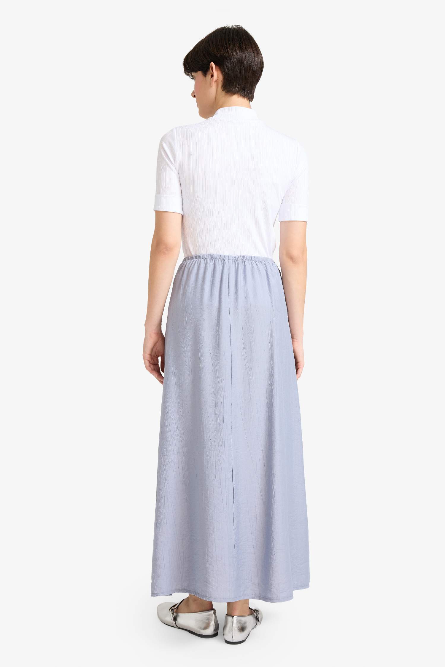 تنورة طويلة قماش كرنكيل قصة مريحة وخصر مطاطي