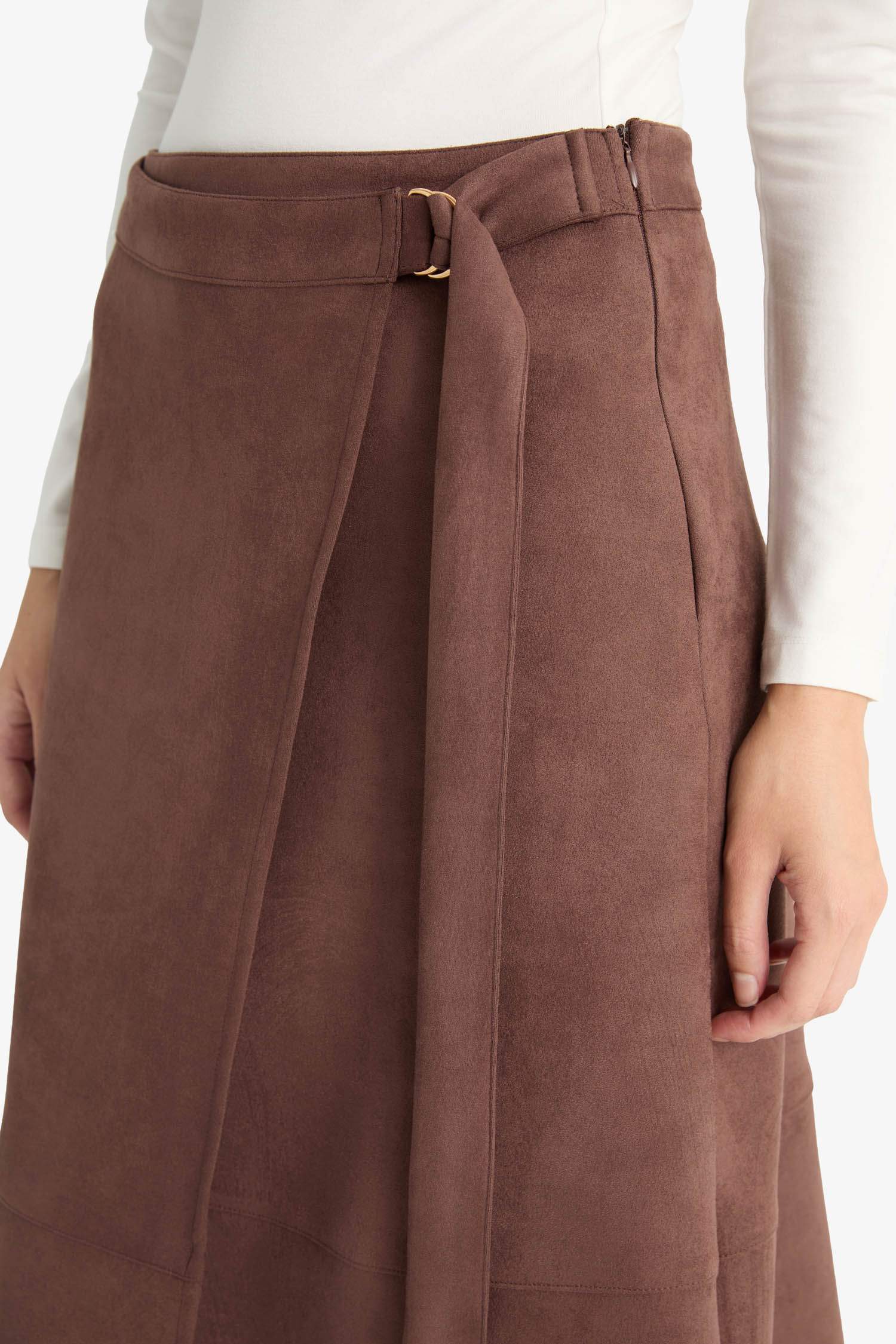 Wrap Suede Midi Skirt