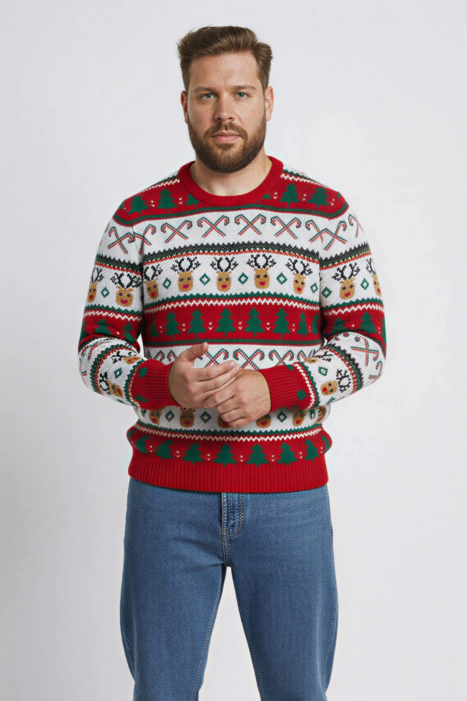 بلوفر تريكو برقبة مستديرة وطبعة كريسماس