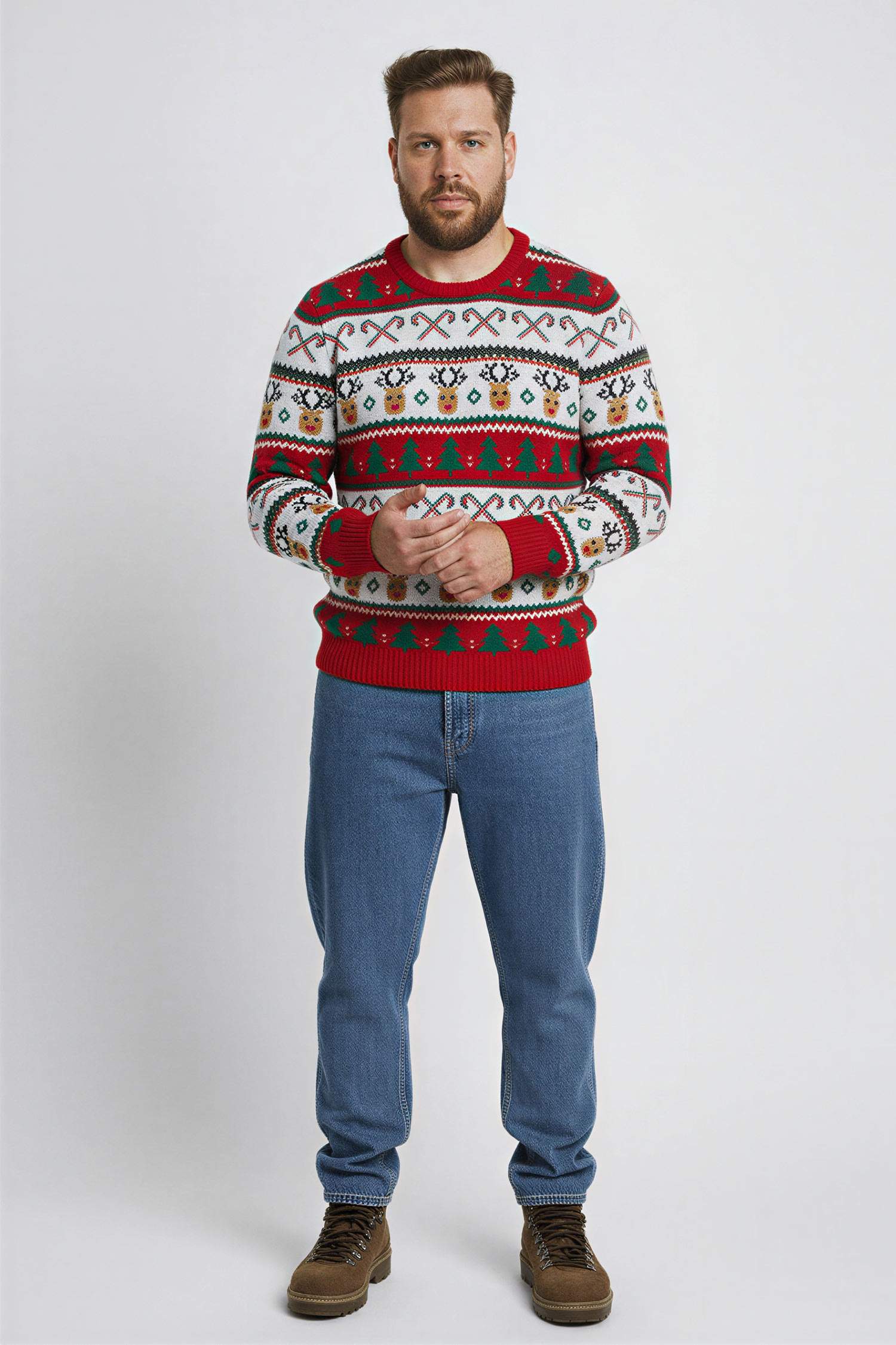 بلوفر تريكو برقبة مستديرة وطبعة كريسماس