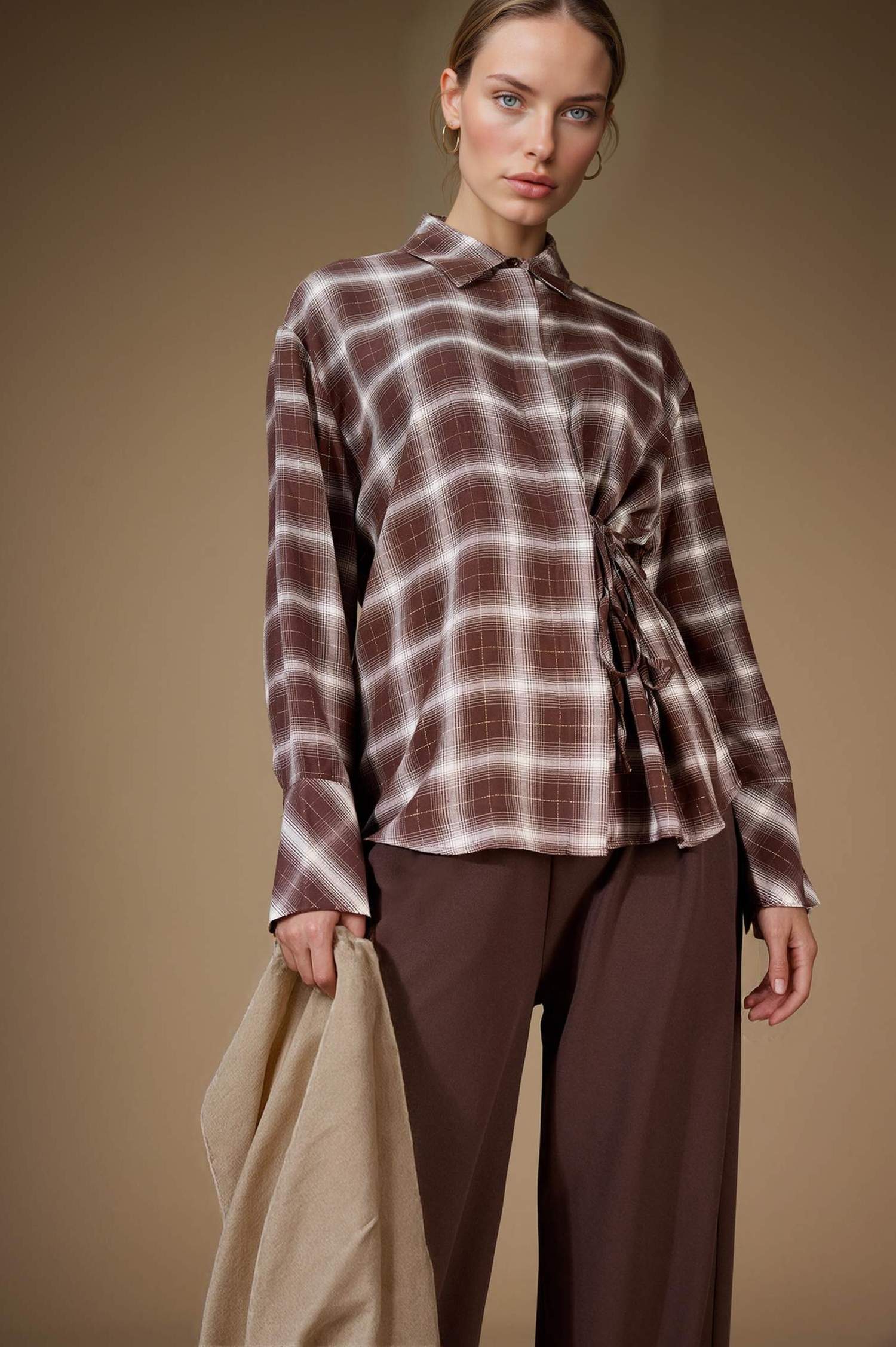 Regular Fit Glittery Plaid Shirt