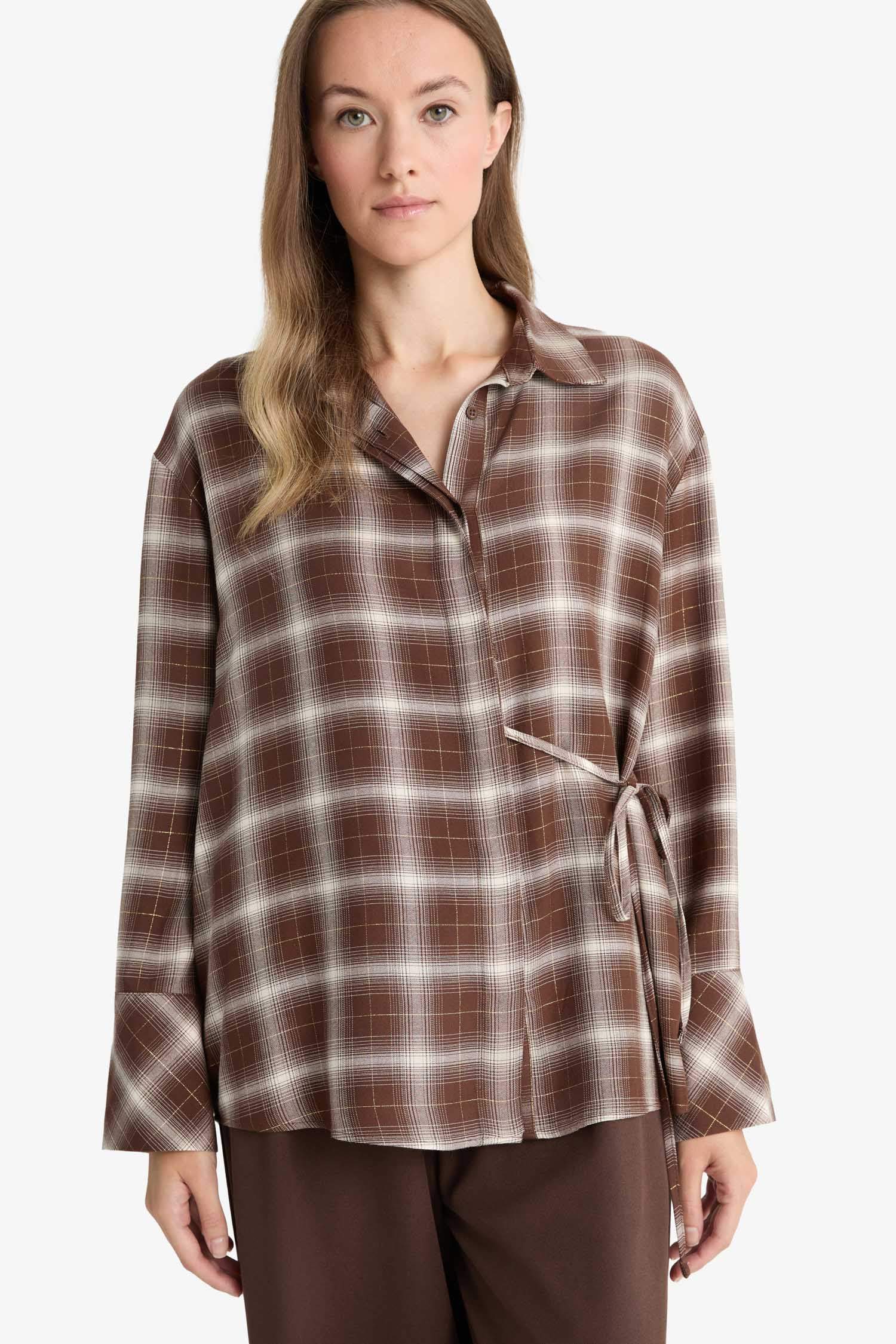 Regular Fit Glittery Plaid Shirt