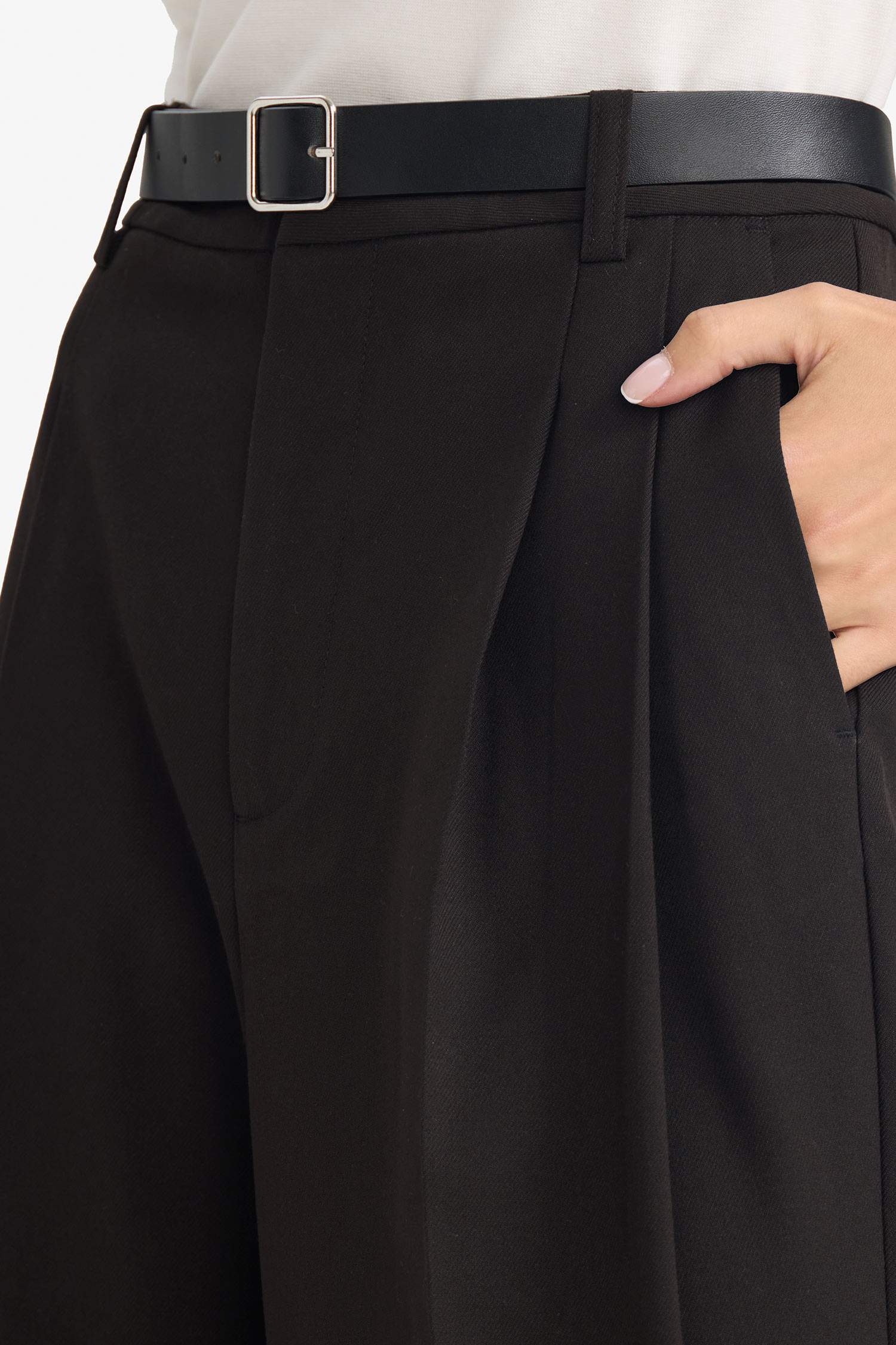 Wide Leg жоғары белді қос қалталы қысқартылған шалбар кюлот