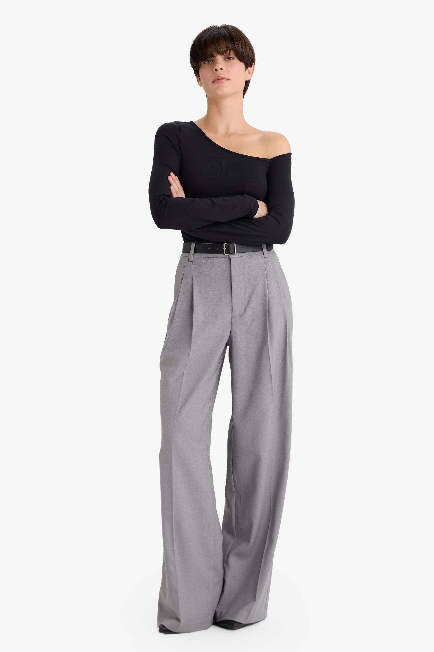 Wide Leg жоғары белді қос қалталы қысқартылған шалбар кюлот