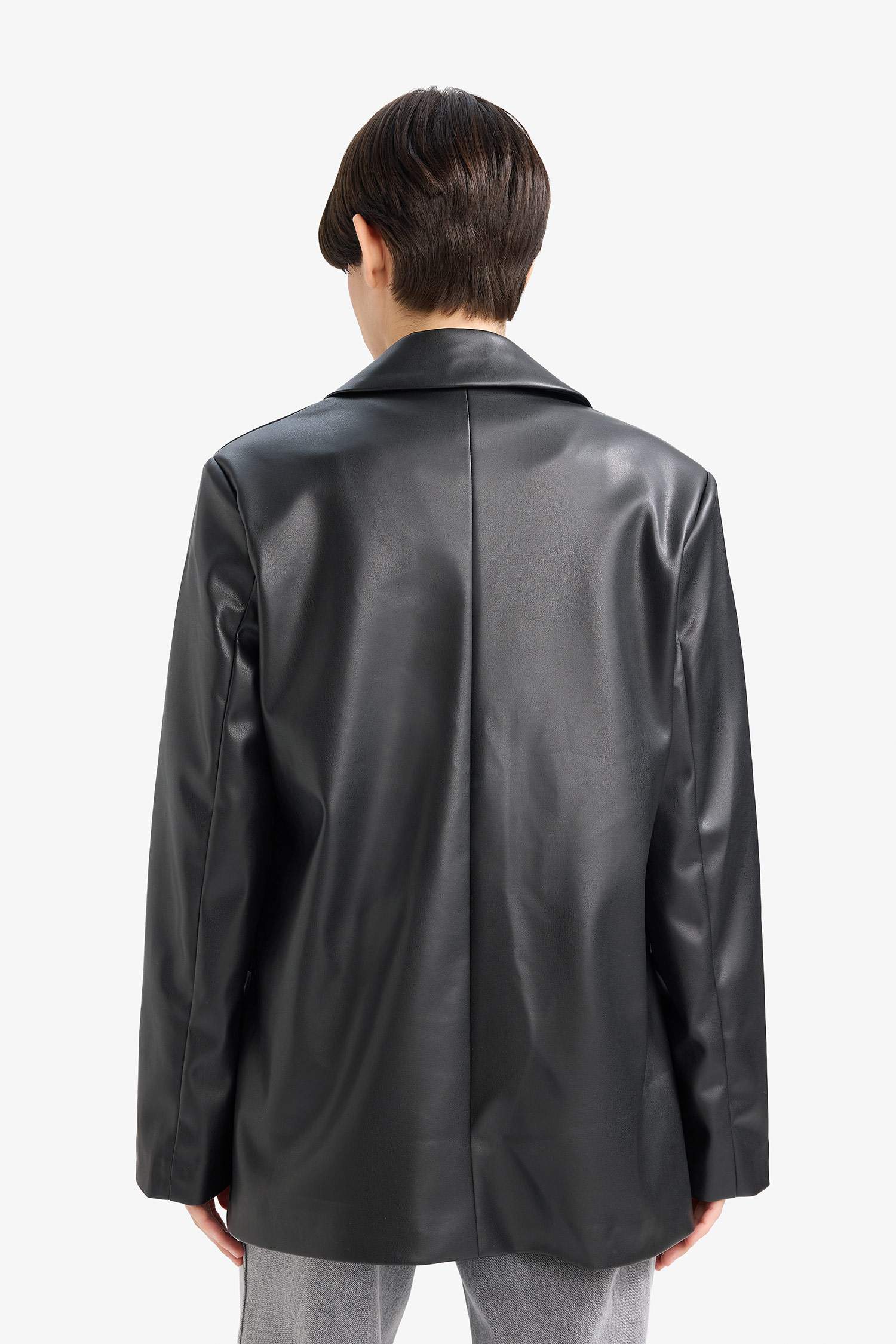 Oversize Fit Jacket Collar Faux Leather Blazer