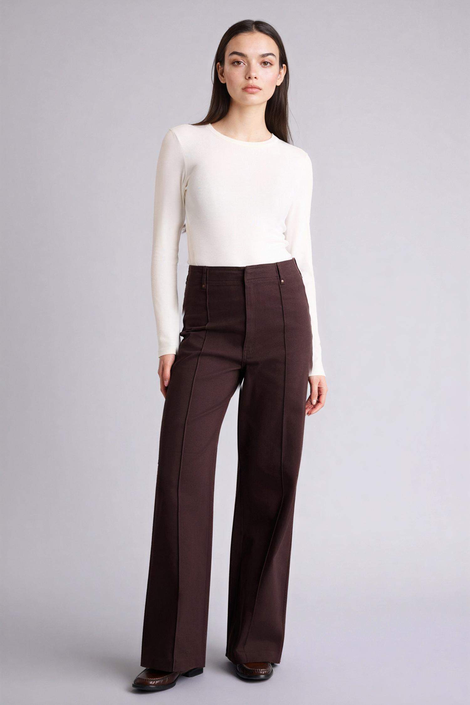 Brown WOMAN Wide Leg Wide Leg Zipper Pocket Gabardine Trousers