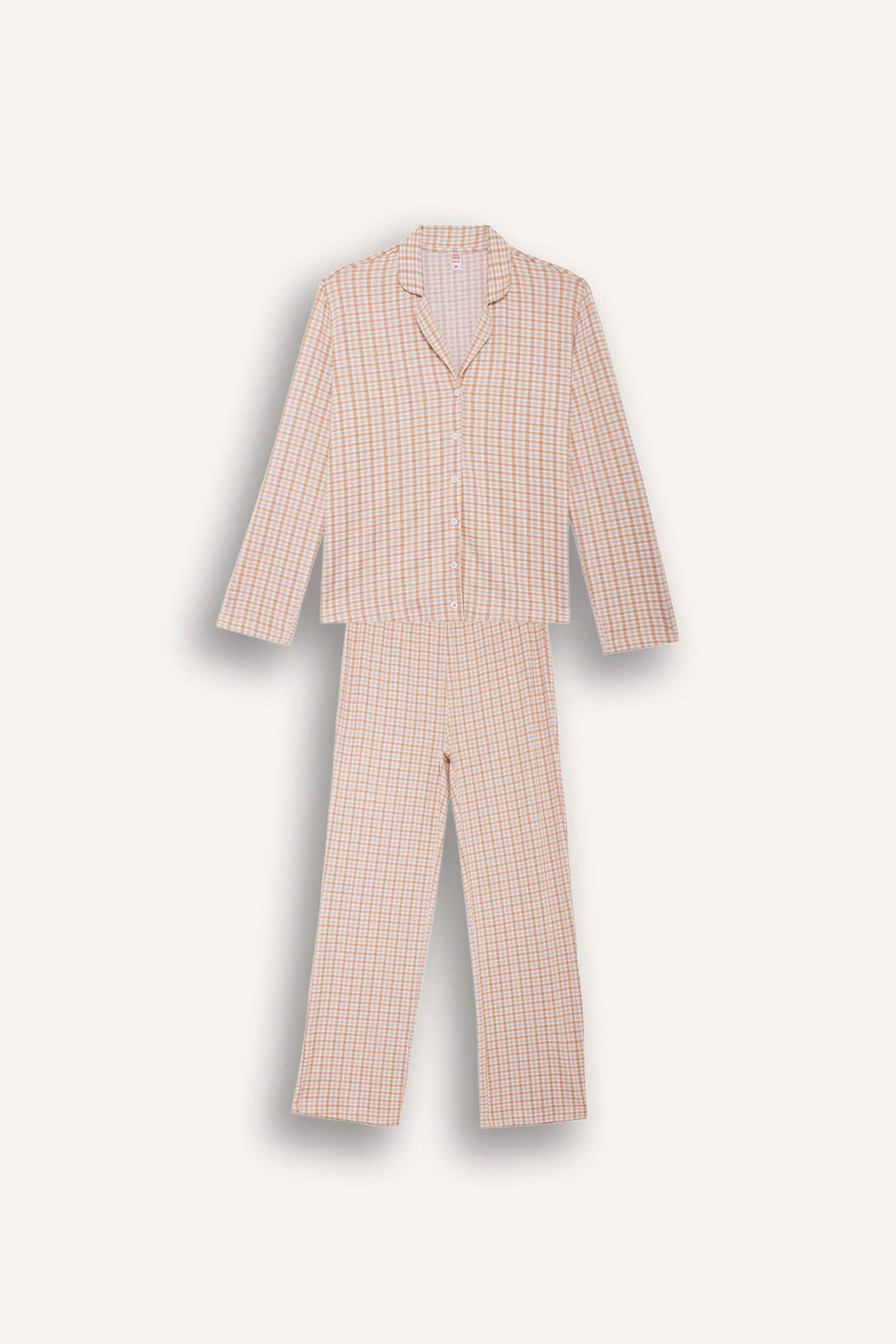 Pijama Takımı Regular Fit Kareli Uzun Kollu Üst Uzun Alt-Fall in Love