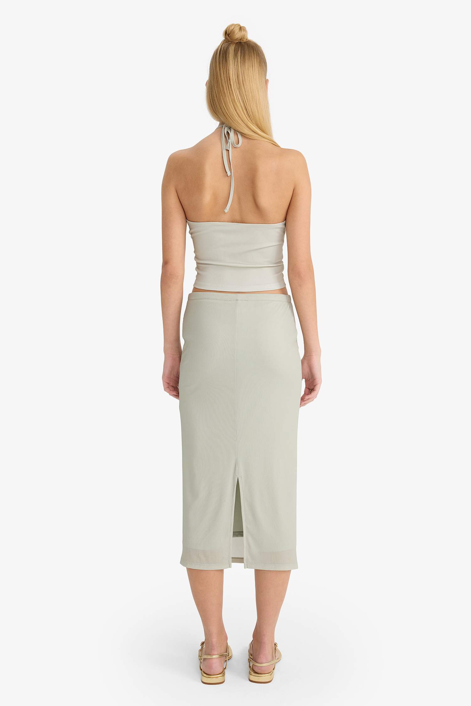 Coool Normal Bel Çiçek Desenli Tül Midi Kalem Etek 