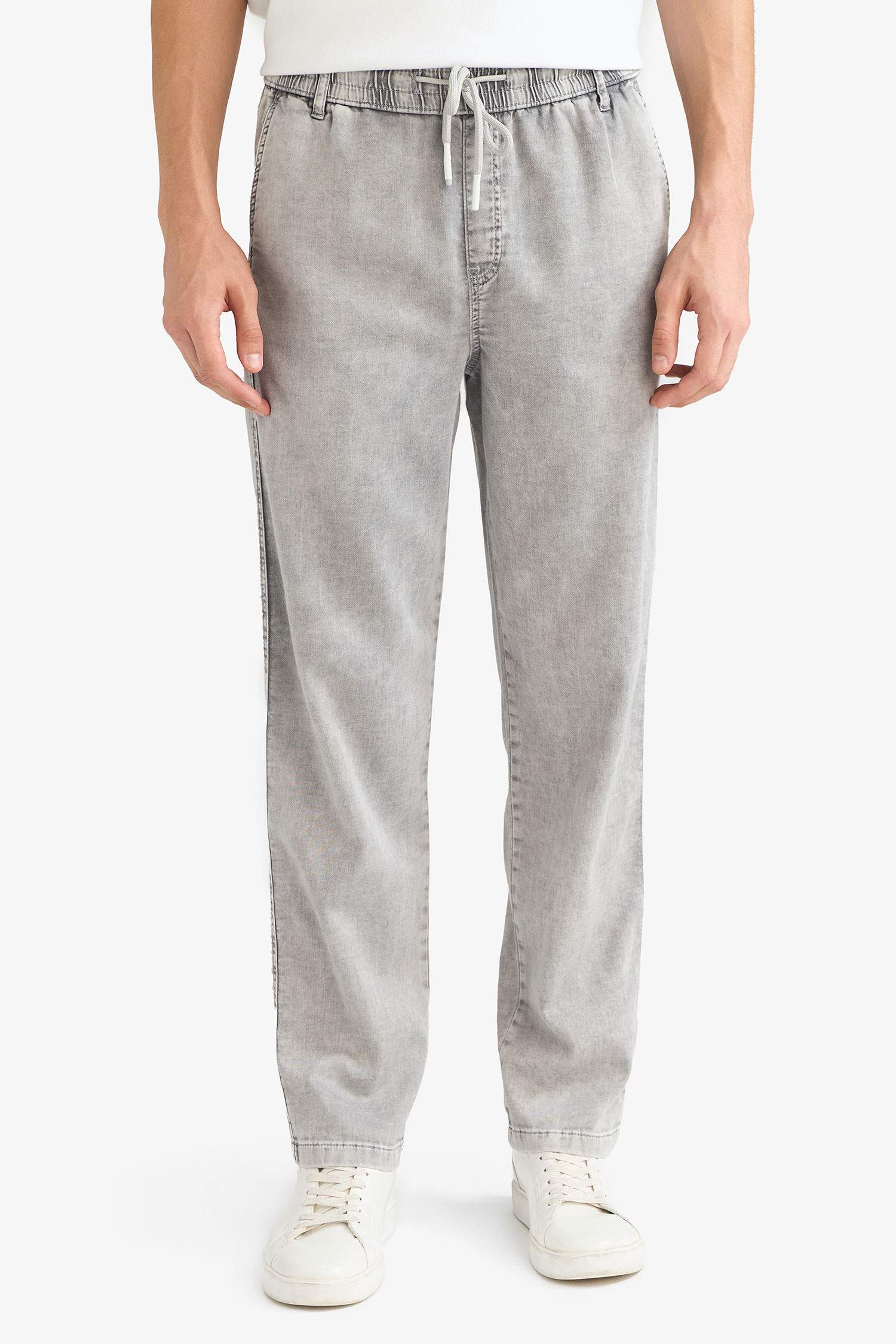 Wide Leg Geniş Paça Beli Bağcıklı Jean Kar Yıkamalı Pantolon