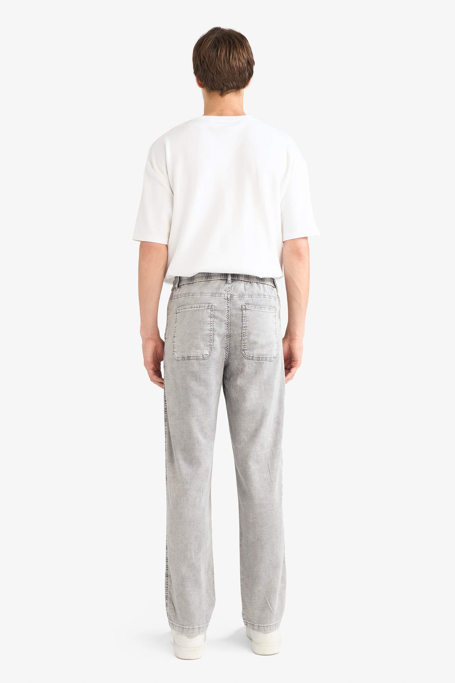 Wide Leg Geniş Paça Beli Bağcıklı Jean Kar Yıkamalı Pantolon