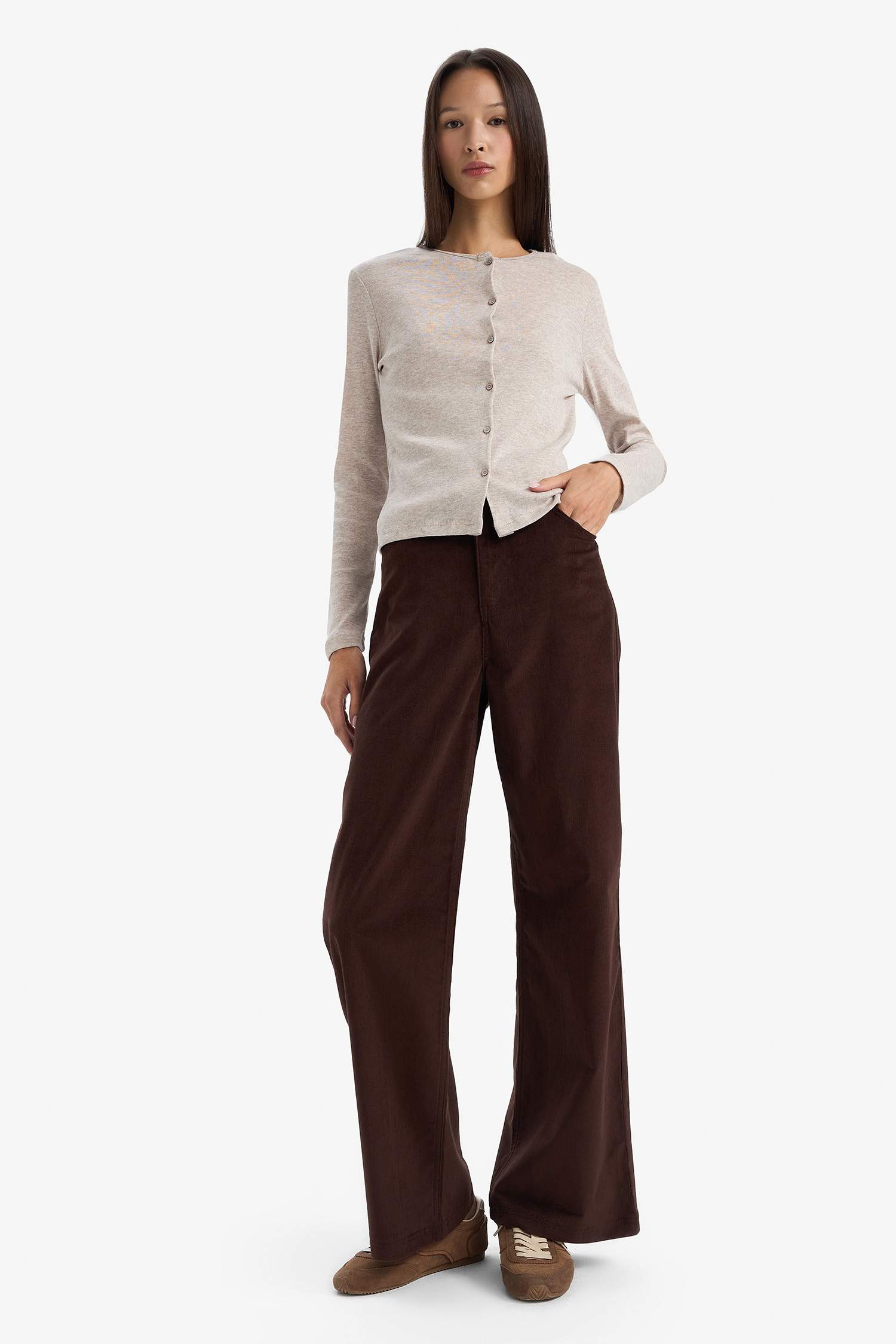Wide Leg Zipper Velvet Trousers