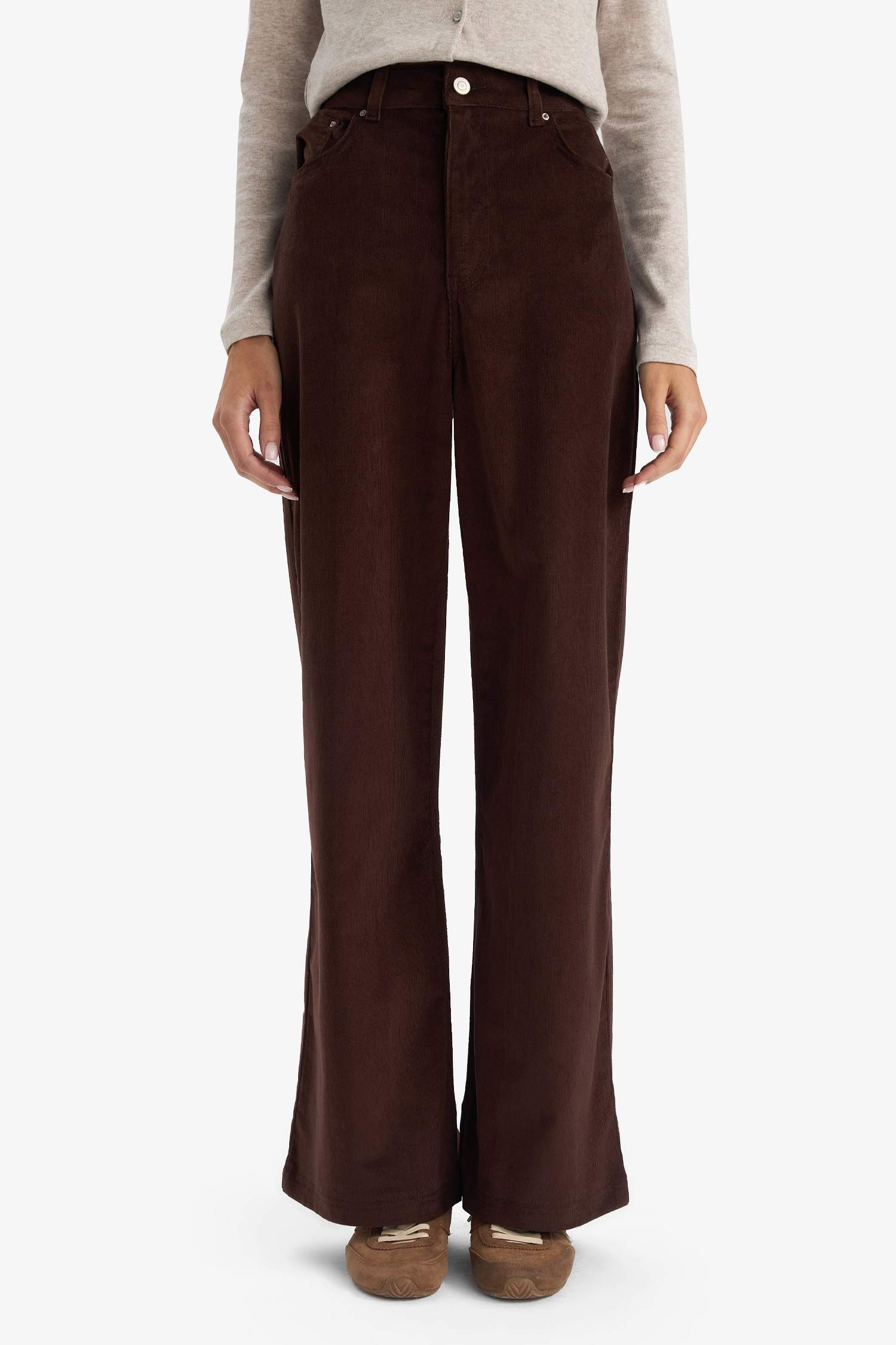 Wide Leg Zipper Velvet Trousers