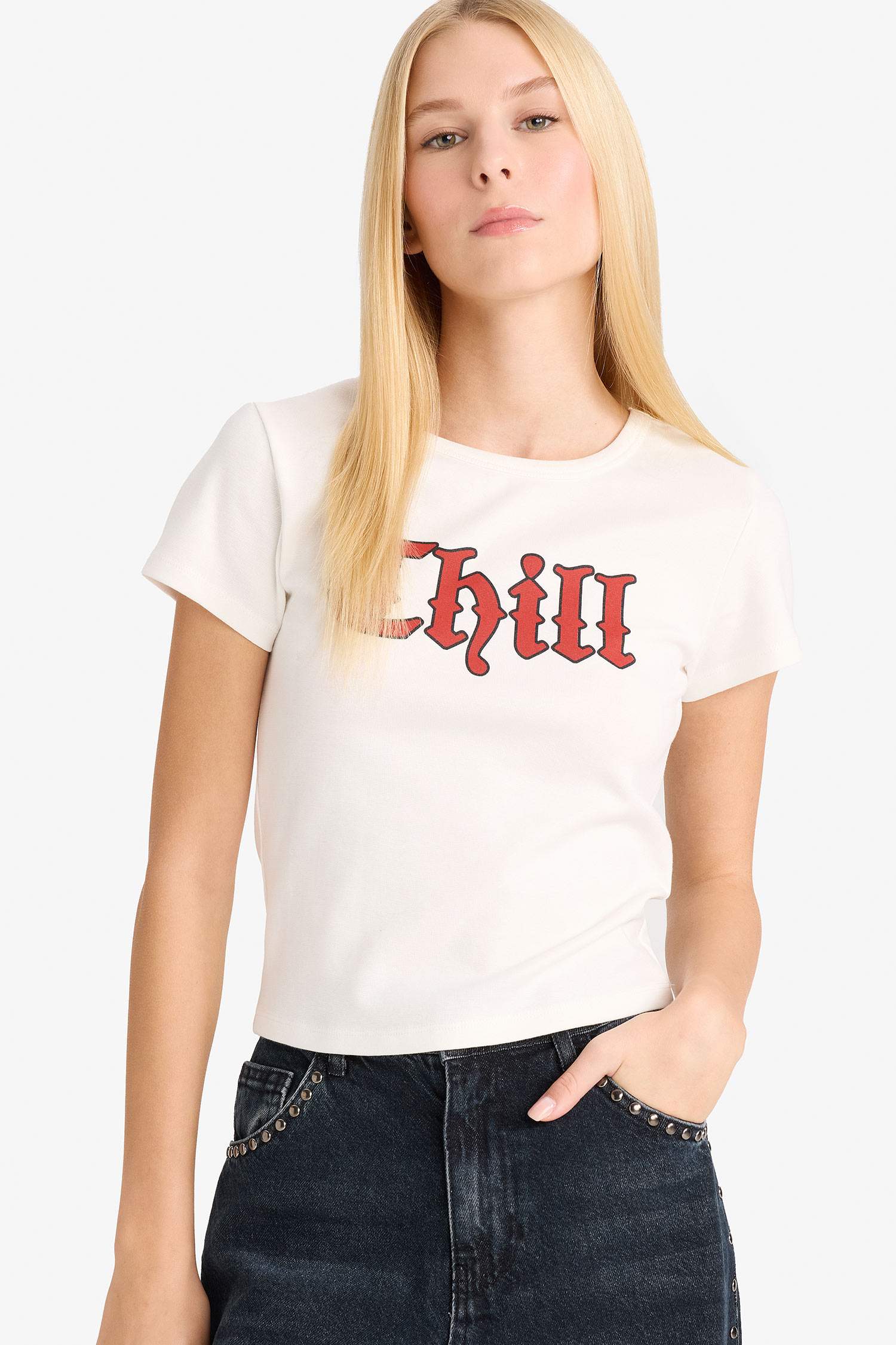 Coool Fitted Baskılı Ribana Kısa Kollu Tişört