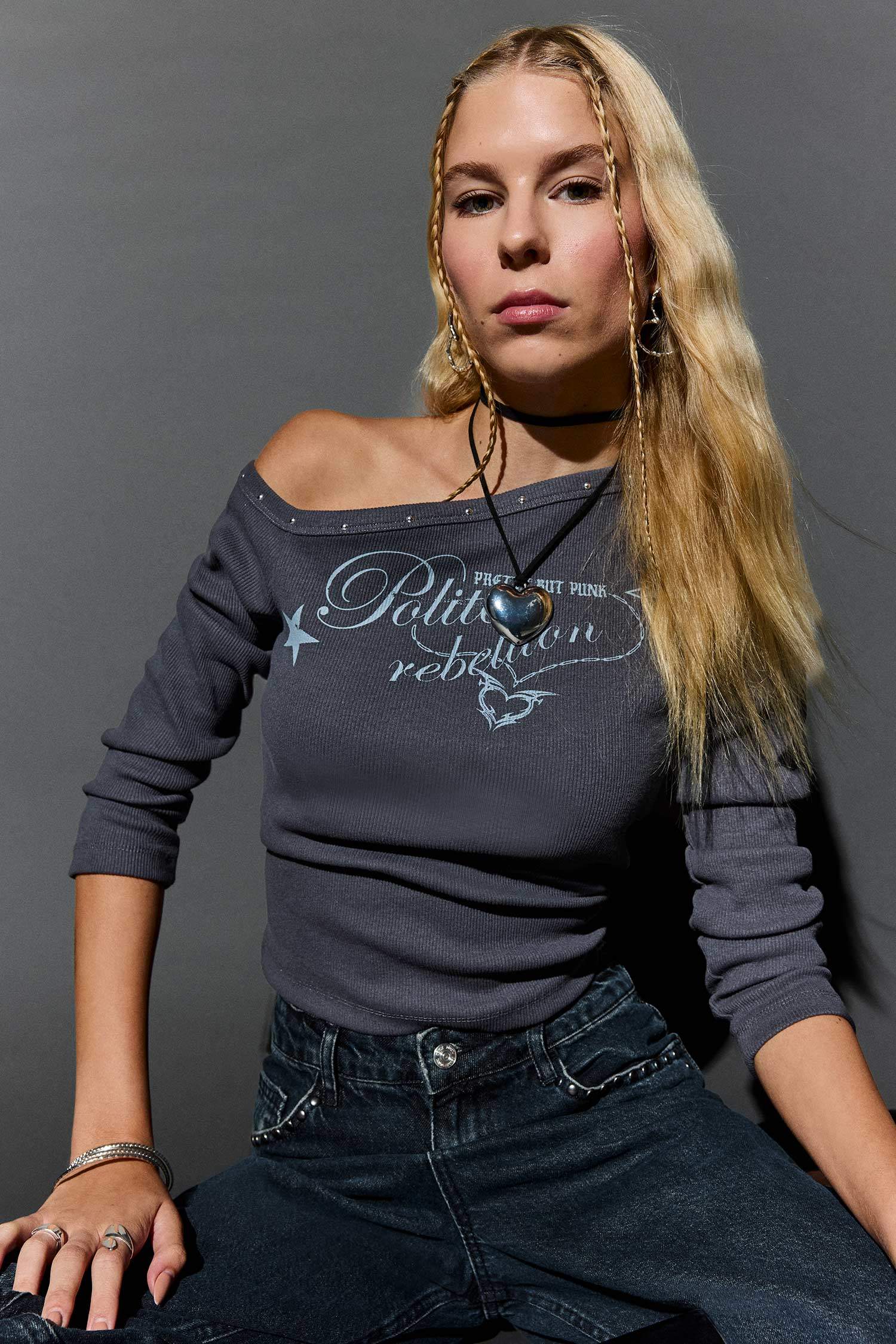 Coool Fitted Açık Omuzlu Fitilli Kaşkorse Uzun Kollu Tişört