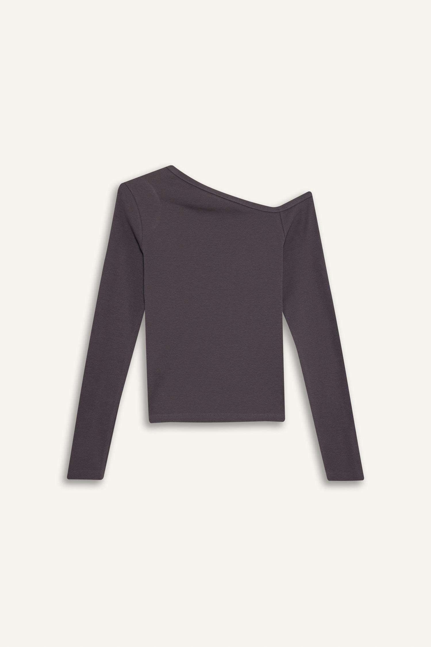 Coool Fitted Açık Omuzlu Fitilli Kaşkorse Uzun Kollu Tişört