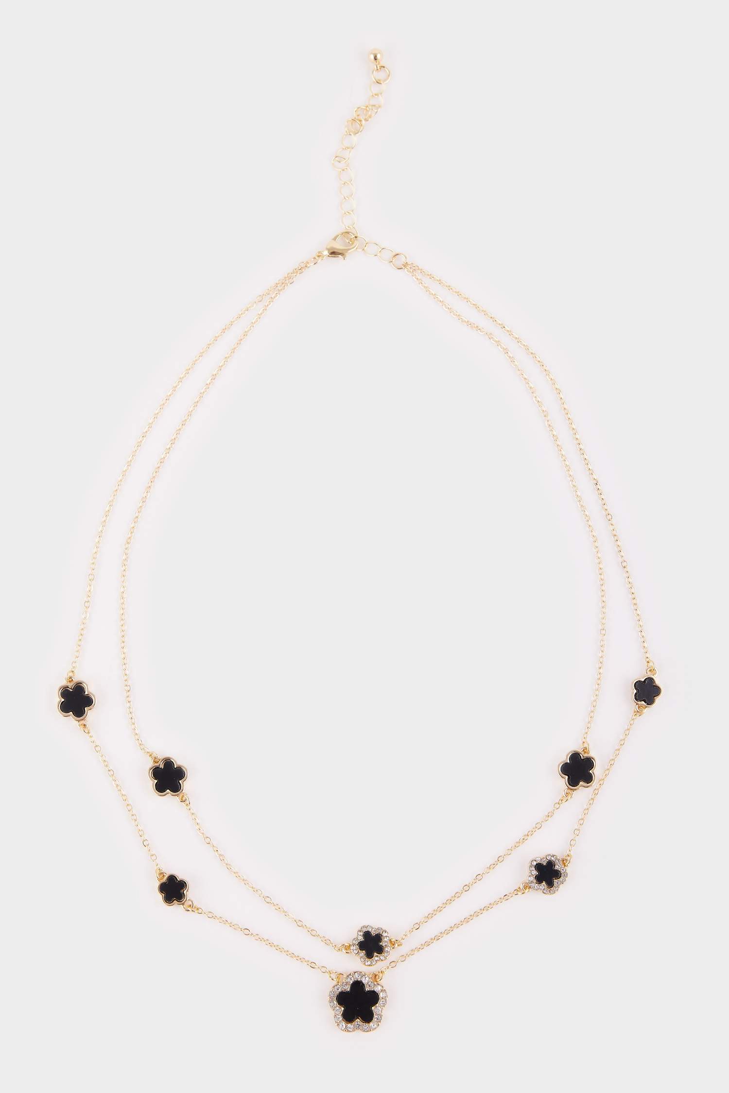 Kadın 2'li Siyah Yonca Detaylı Kolye